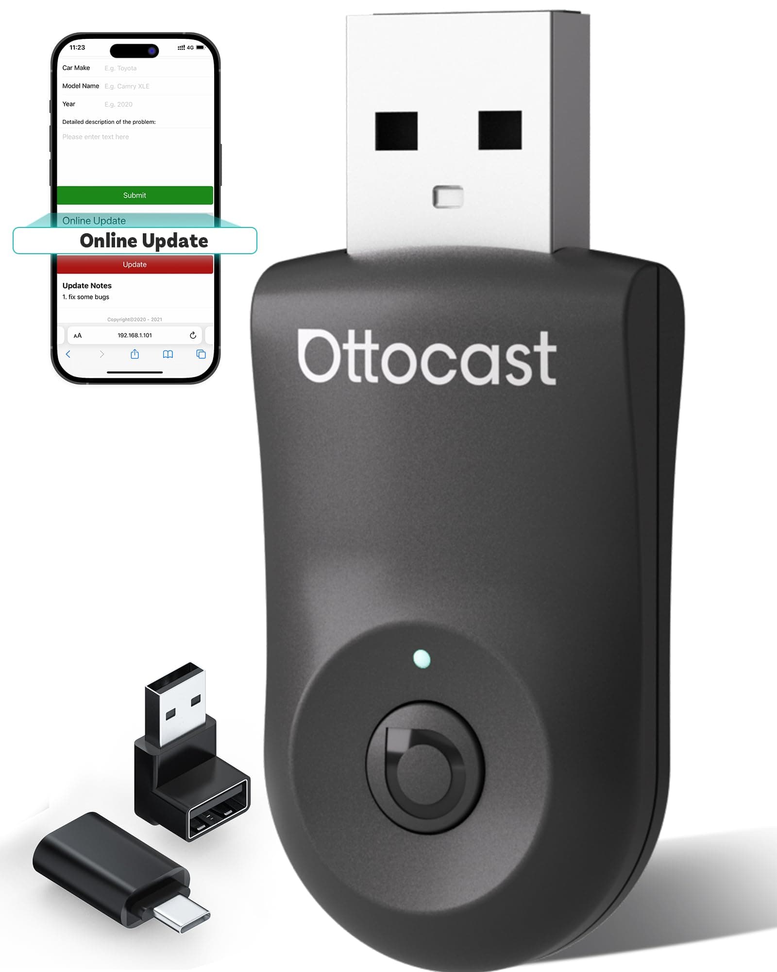 OTTOCAST Nuevo 2025 Mini Flow – Adaptador inalámbrico CarPlay & Android Auto, Dongle 2 en 1, Plug & Play, Compatible con iPhone & Android, para Coches Desde 2016 (No Compatible con BMW/Tesla)