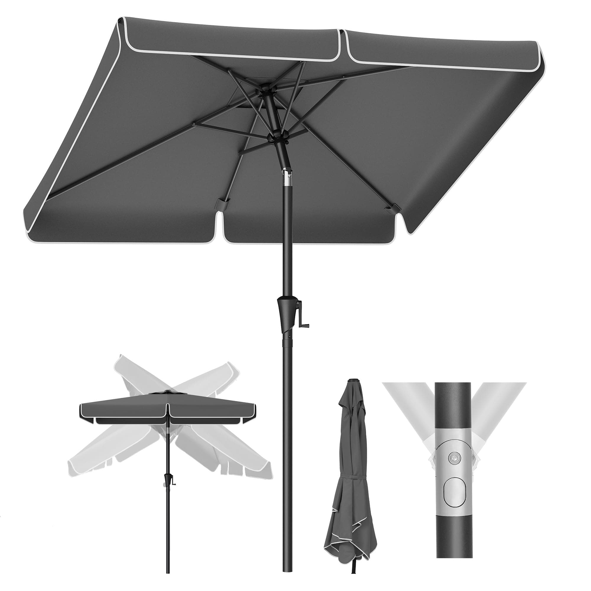 SONGMICS Sonnenschirm 200 x 150 cm, rechteckiger Balkonschirm, Sonnenschutz UPF 50+, beidseitig um 30° knickbar, für Garten, Terrasse, ohne Ständer, grau GPU048G01