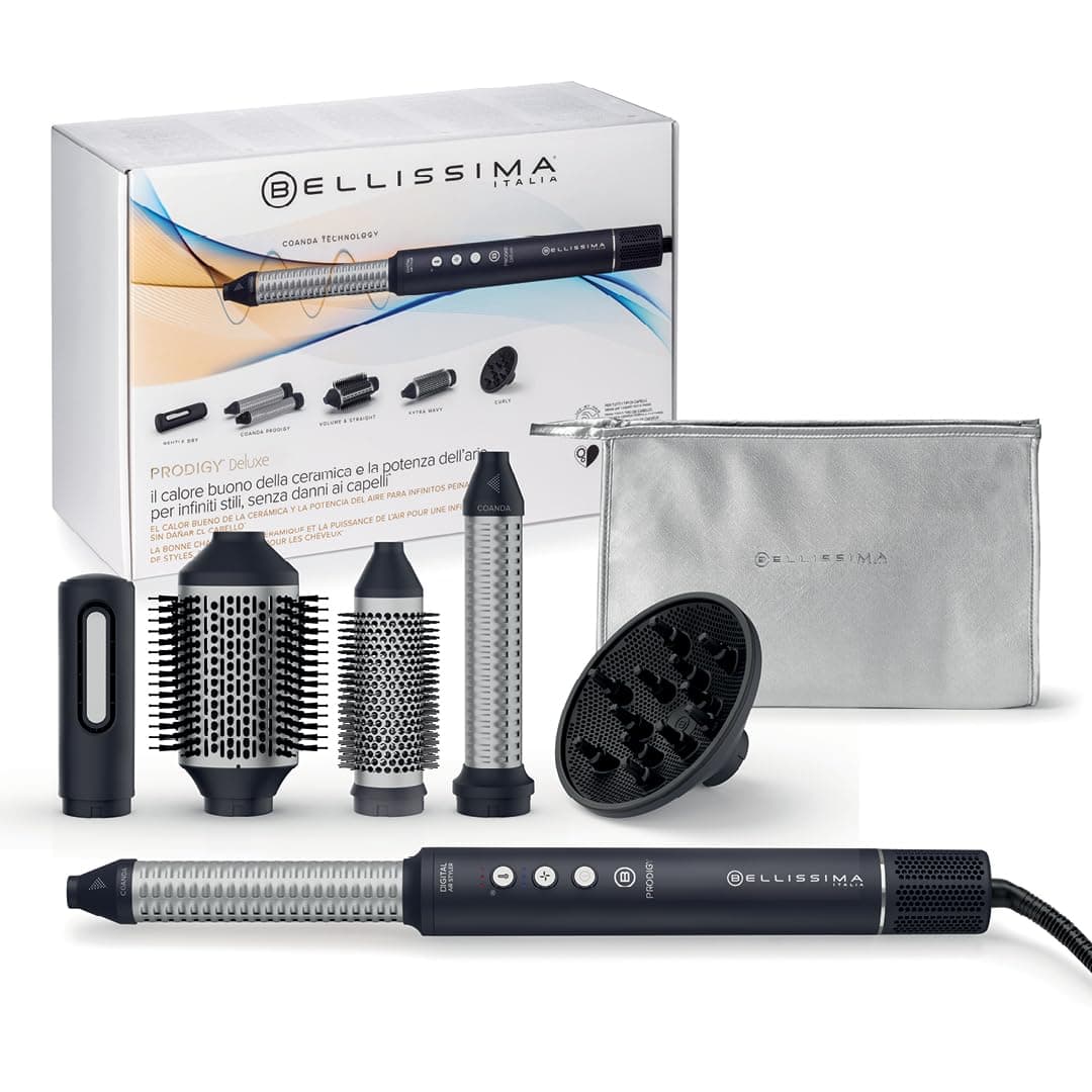 Bellissima Imetec Prodigy Deluxe - Air Styler Digitale 6 in 1 per Capelli Ricci, Mossi o Lisci - Asciuga & Modella Senza Danni con Tecnologia Ion-Ceramic & Coanda