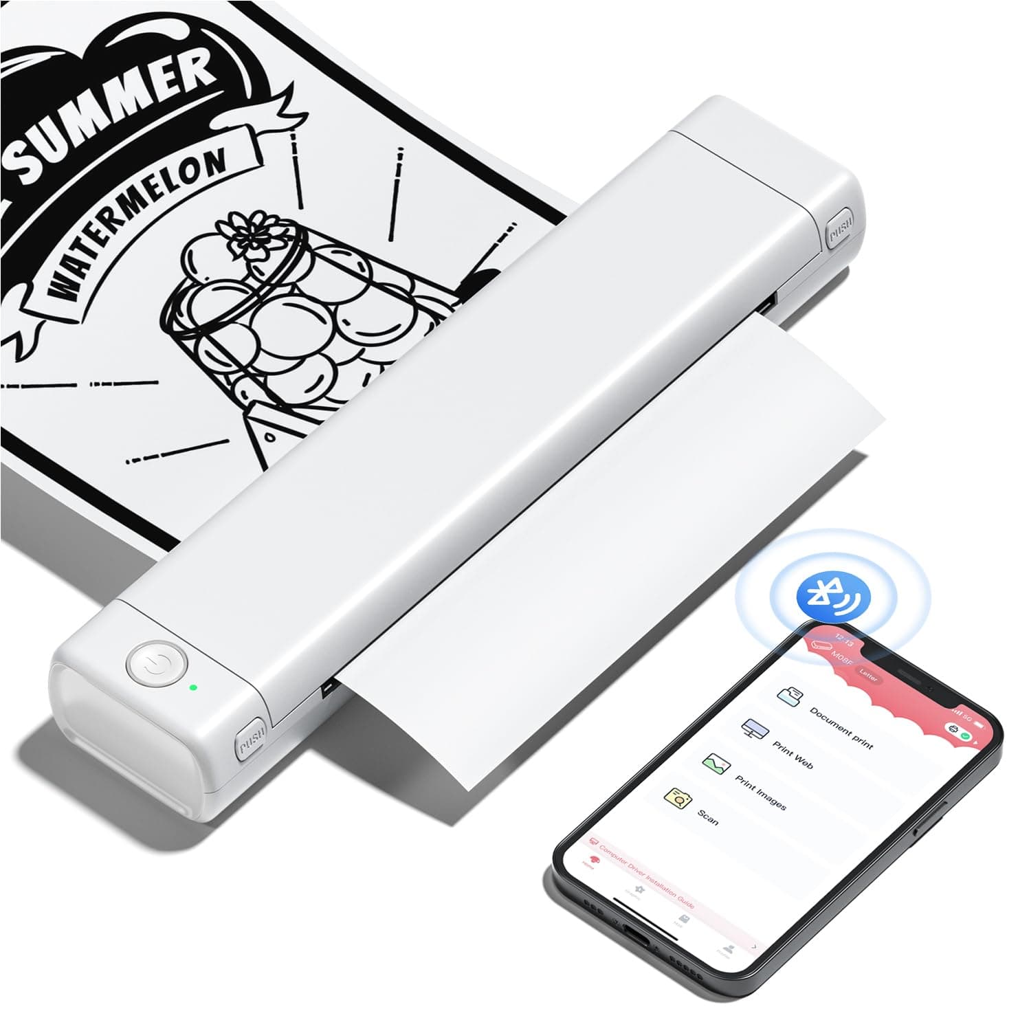 Phomemo M08F Impresora Térmica Portátil, Impresora Térmica Compatible con Smartphone vía Bluetooth, PC vía Cable USB, Impresora de Viaje Soporta Papel Térmico A4, Blanco