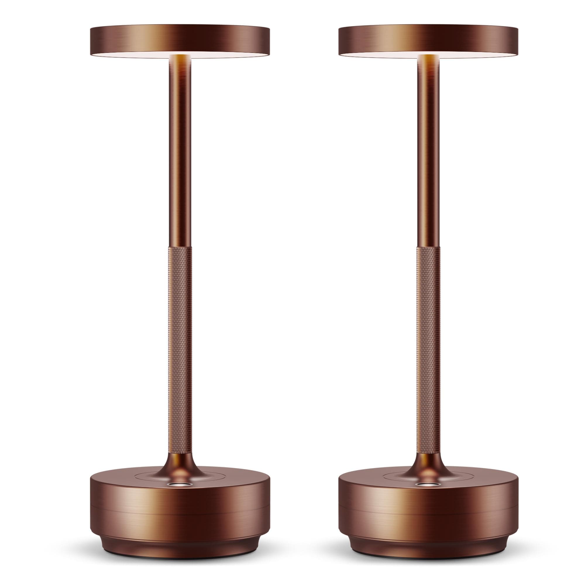 HYMZP Lámpara de Mesa LED Recargable, 3 Colores de Luz con Regulación Continua, IP54 Impermeable, Batería 5000mAh, Diseño Metálico Moderno, con Función de Memoria para Interior y Exterior (2x Marrón)