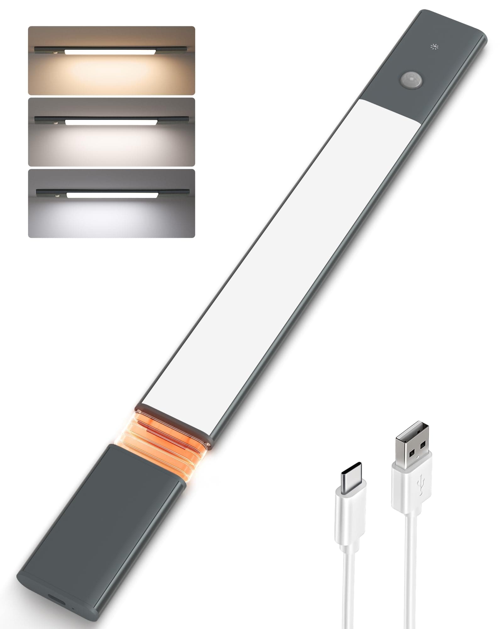 EZVALO 38CM (1 Unidades) Luces Led Cocina 2200mAh Armario Con Sensor De Movimiento, 3 Modos y 3 Temperaturas De Colores, Recargable Luz Inalámbrica Para Escaleras,Cocinas, Armarios,Negro