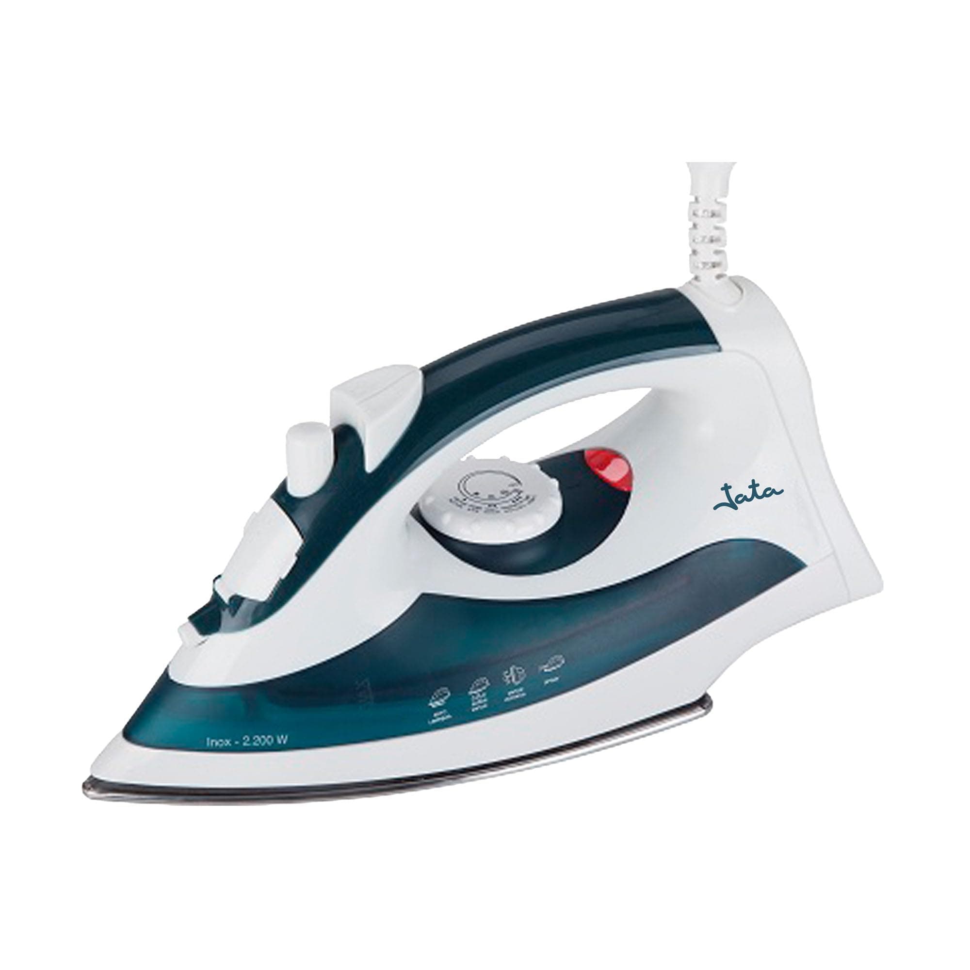 JATA PL120 - Plancha de Ropa Vapor 2200 W con Suela de Acero Inoxidable, Vapor Vertical y Golpe de Vapor, Vapor Continuo 25 g/min, Sistema Autolimpieza Extraíble