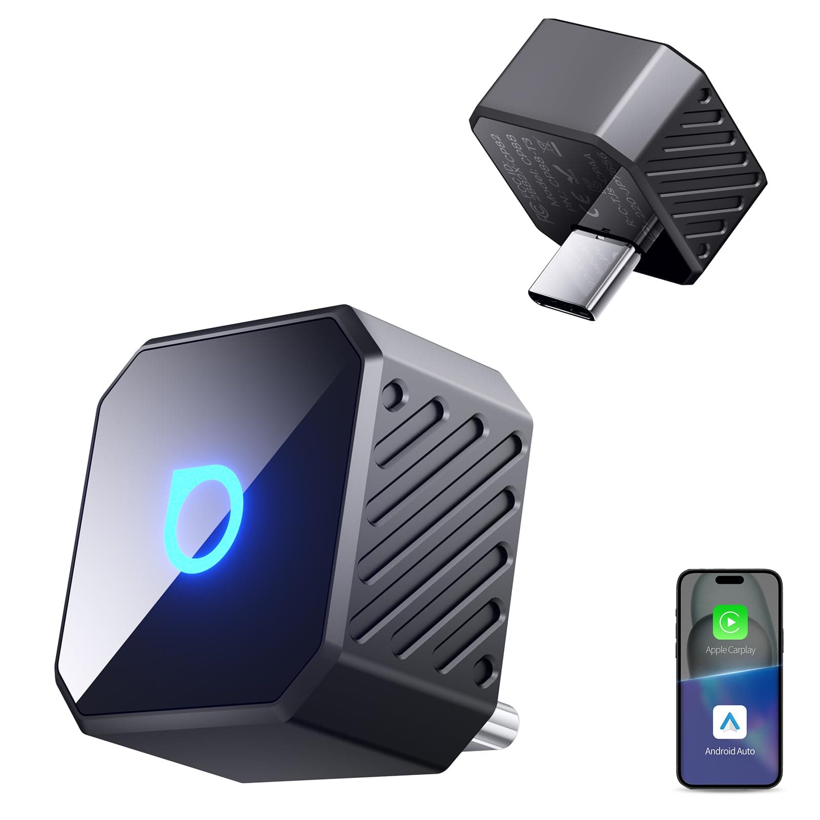 OTTOCAST Mini Pot Type C 2026, Adattatore Wireless USB C 2 in 1 per CarPlay e Android Auto, Compatibile con iOS 10+/Android 11+ e Auto dal 2016 in Poi, Plug & Play, Aggiornamento OTA, Nero