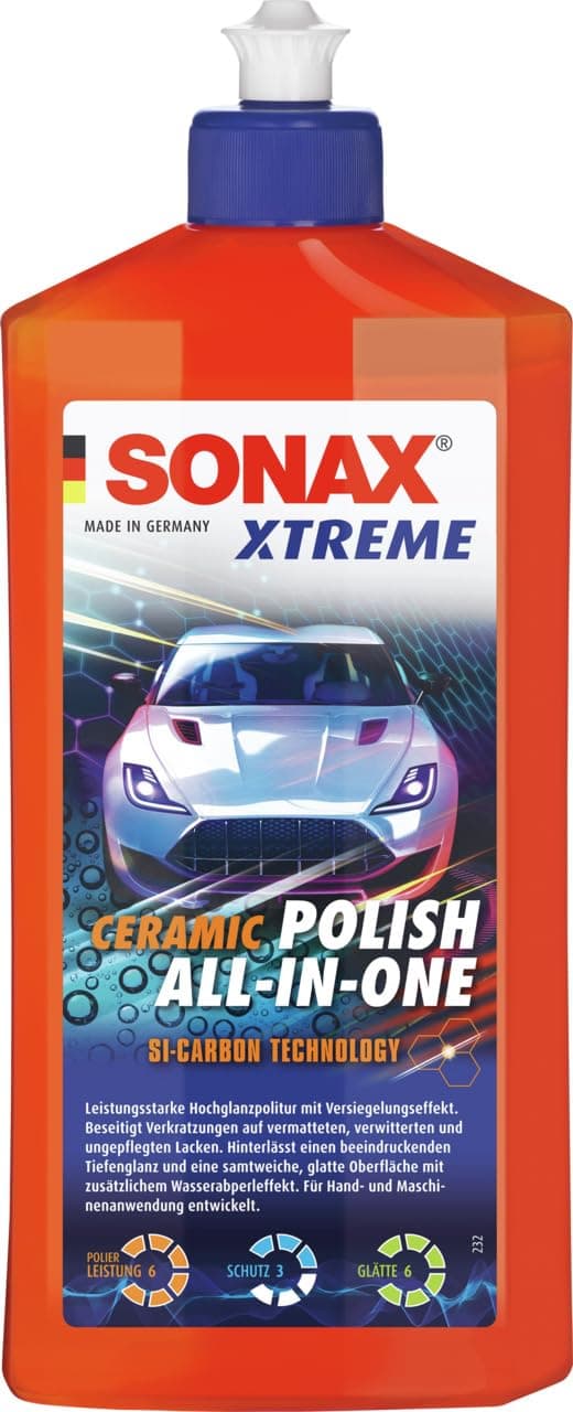 SONAX XTREME Ceramic Polish All-in-One (500 ml) beseitigt Verkratzungen auf vermatteten, verwitterten und ungepflegten Lacken | Art-Nr. 02472000