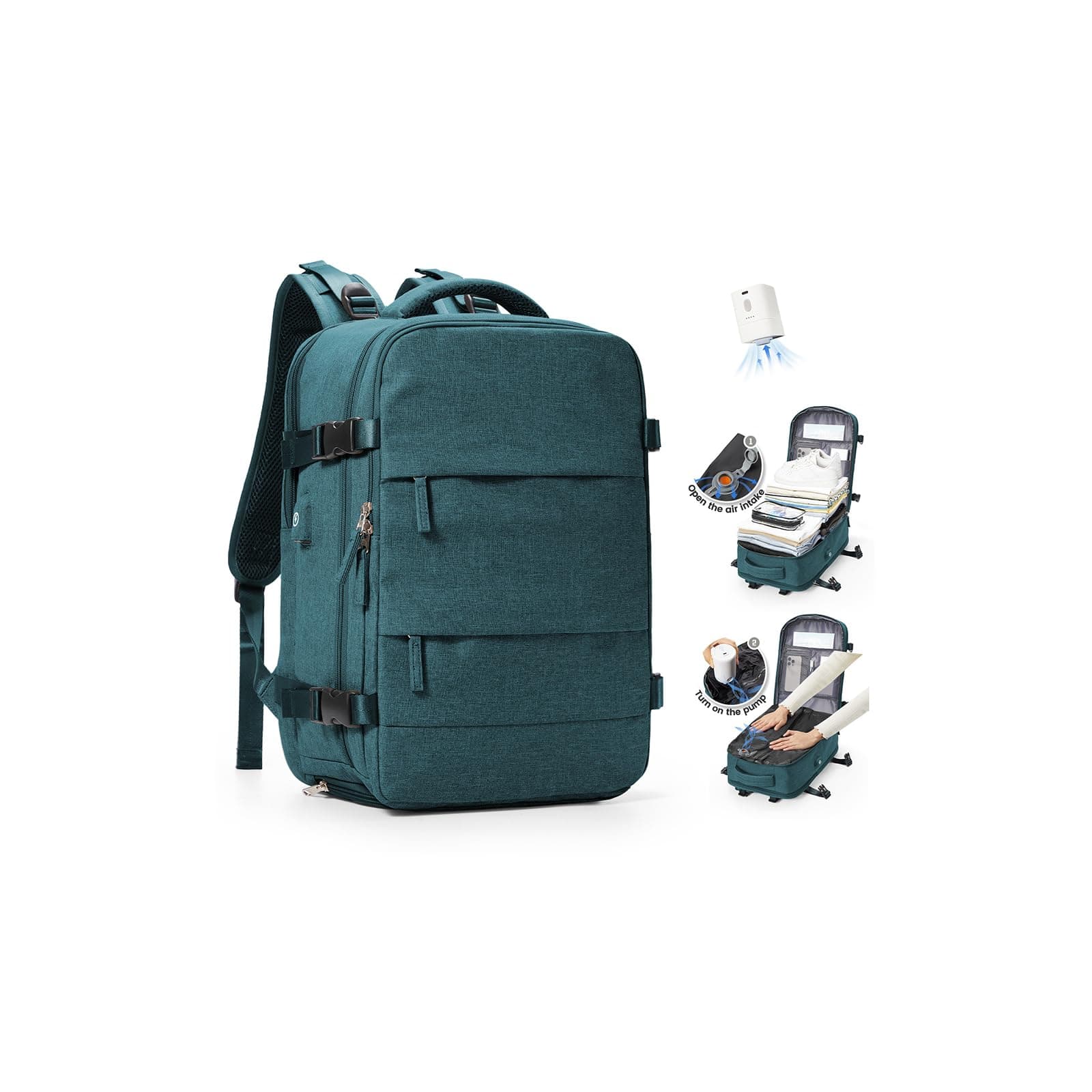 SZLX Sac à Dos Sous Vide Voyage 40x30x20 avec pompe Bagage Cabine 40x30x20 Ryanair Wizz air Easyjet Bagage à Main Sac pour Ordinateur Portable 14 Pouces Femme Homme avec Compartiment Chaussures