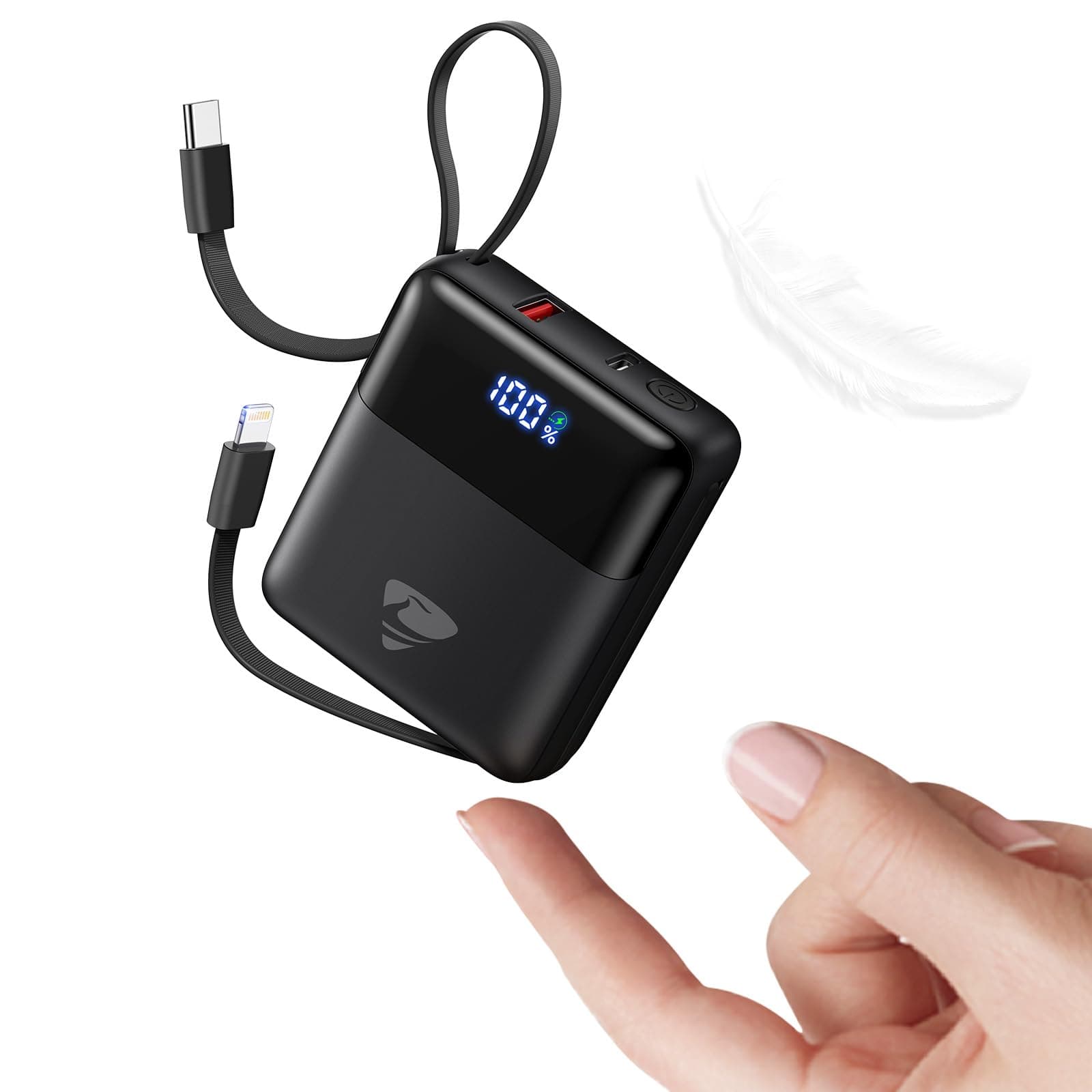 Batterie Externe, Mini USB C Power Bank 10000mAh 22.5W Charge Rapide PD3.0, Batterie Portable avec 2 Câbles Intégrés, Compatible avec iPhone 17/16/15/14/13/12 Pro Max Mini Plus Samsung iPad