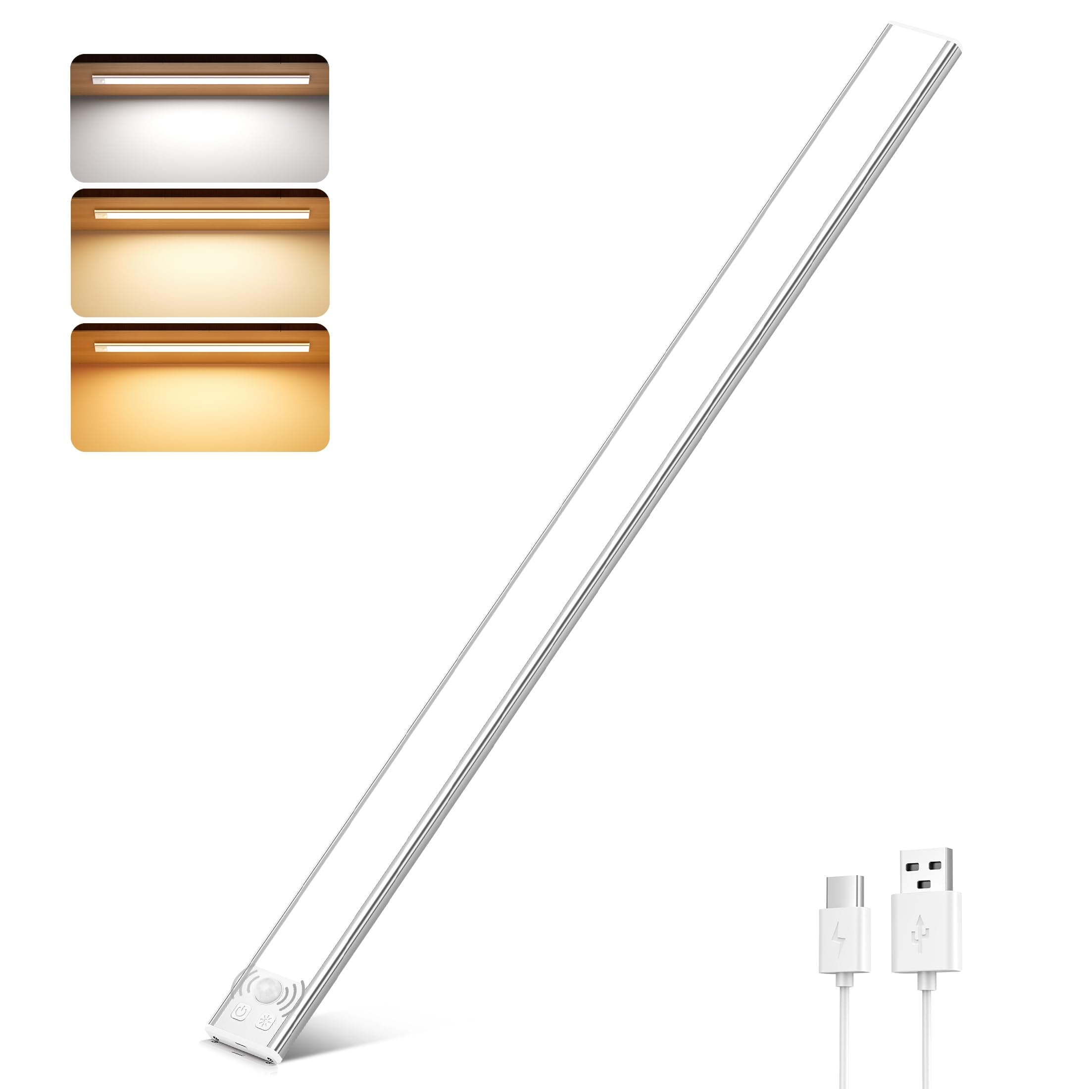 Luce Armadio LED con Sensore, 3 Temperature di Colore Dimmerabile Led con Sensore di Movimento, USB Ricaricabile Magnetica Lampada, Luce Led Sottopensile per Cucina Garage Scale Bagno Corridoio