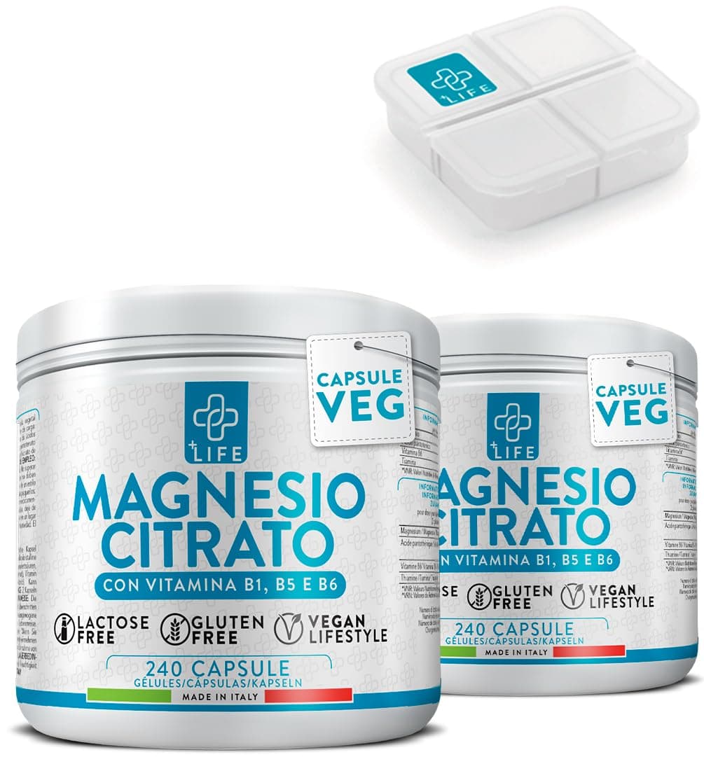 Magnesio Citrato 1500mg Di Cui 450mg Per Dose PiùLife, Con Vitamina B6 B5 B1, Integratore Citrato Di Magnesio Puro, Sistema Nervoso E Muscolare, Regolarità Intestinale, Alta Biodisponibilità, x2