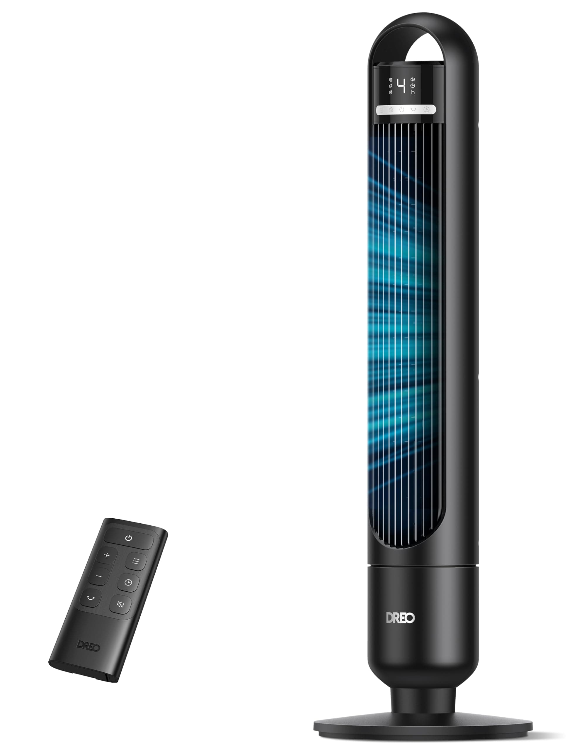 Dreo Ventilador de Torre Silencioso 23dB, Alcance de 9.8 m, 4 Niveles de Velocidad, 3 Modos de Funcionamiento, Temporizador de 8 Horas, Oscilación de 90°, Ideal para Dormitorios y Oficinas, Negro