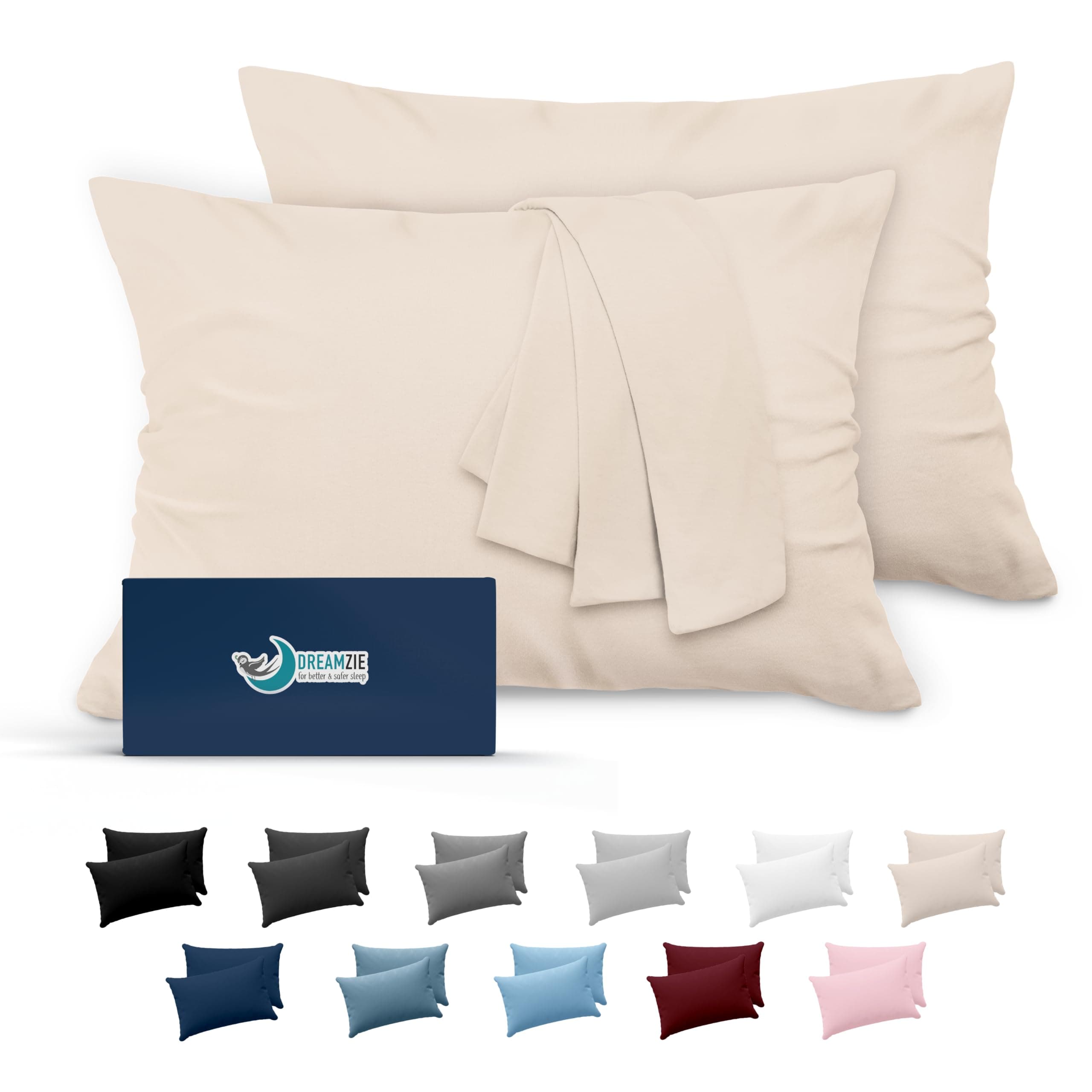 Dreamzie Taie Oreiller 50x70 Lot de 2 en Microfibre Certifiée Oeko-Tex - Housse Coussin Douce Et Brossée, Toucher Peau de Pêche - Beige