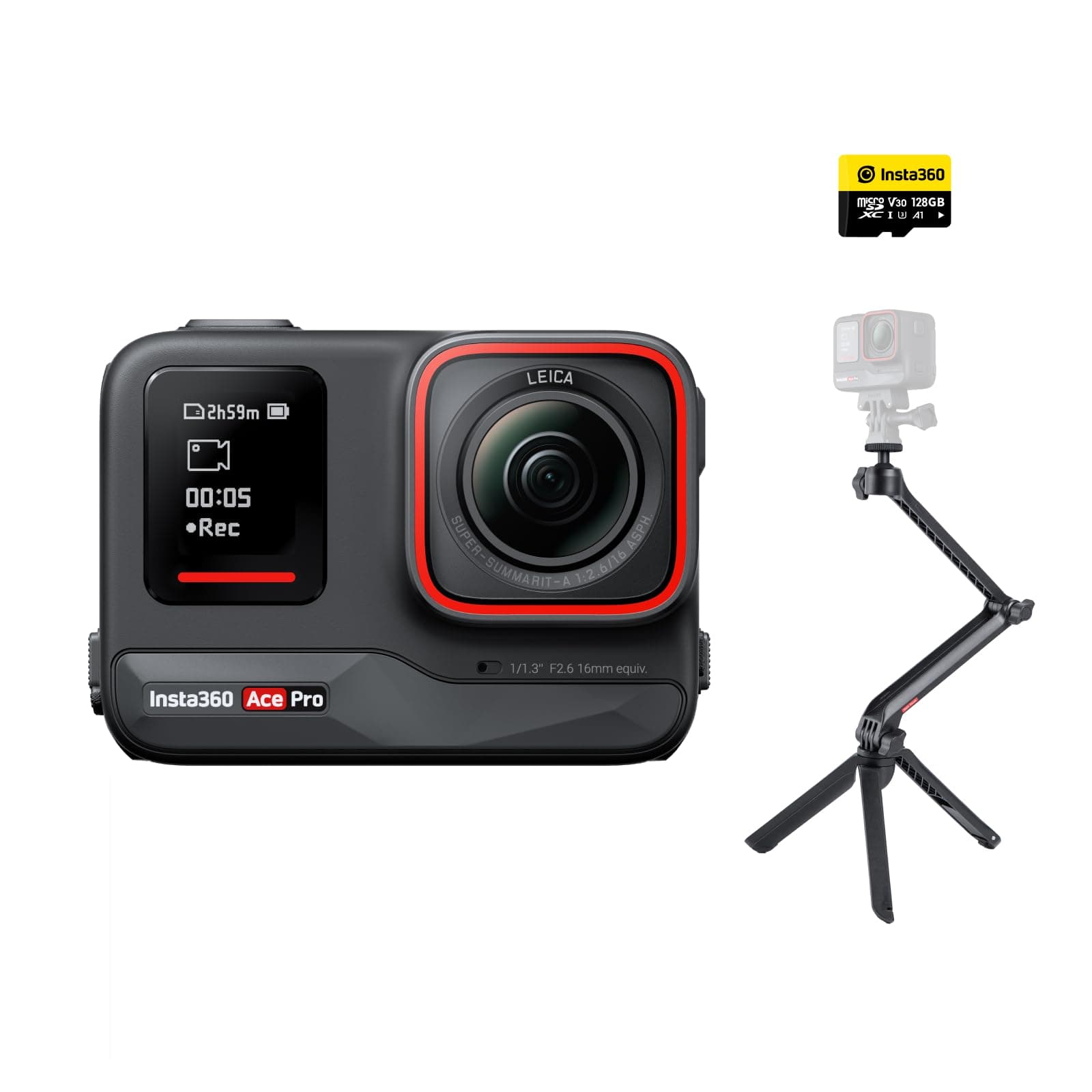 Insta360 Ace Pro Kit de Creador: Cámara de acción Impermeable diseñada con Leica, Sensor Insignia de 1/1,3", reducción de Ruido IA Imagen máxima, 4K a 120fps, Pantalla abatible 2,4" y Funciones de IA