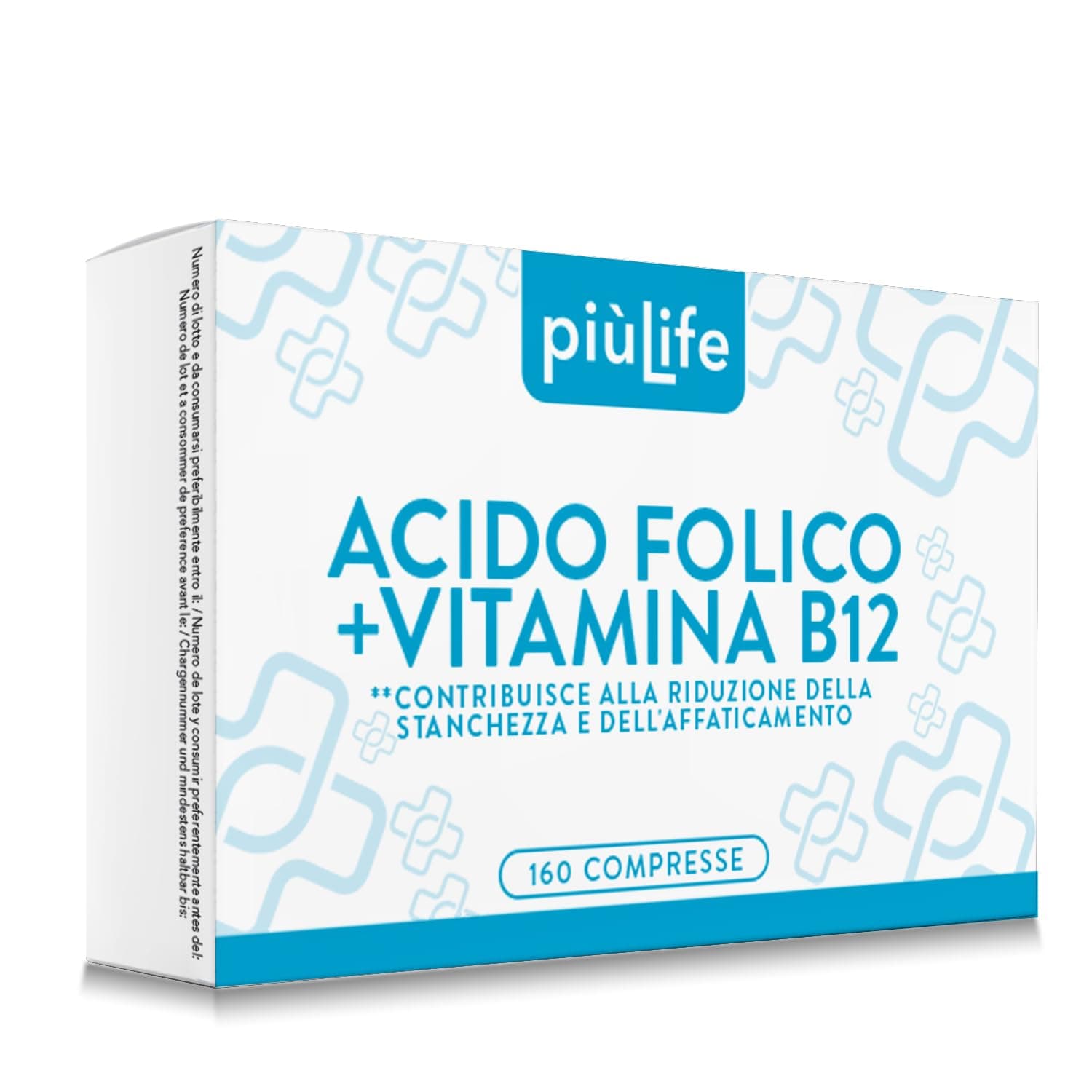 Acido Folico 400 μg Con B12 160 Compresse PiùLife, 1 Al Giorno, Folina Integratore Acido Folico E Vitamina B12, Energia Contro Stanchezza E Affaticamento, Mamma