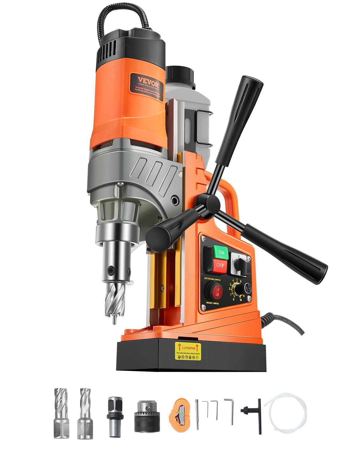 VEVOR Perceuse magnétique, 1450 W, perceuse électrique portable, diamètre d'alésage 40 mm, 12500 N, 800 tr/min, avec vitesse variable, pour rénovation maison construction de navire chemin de fer pont