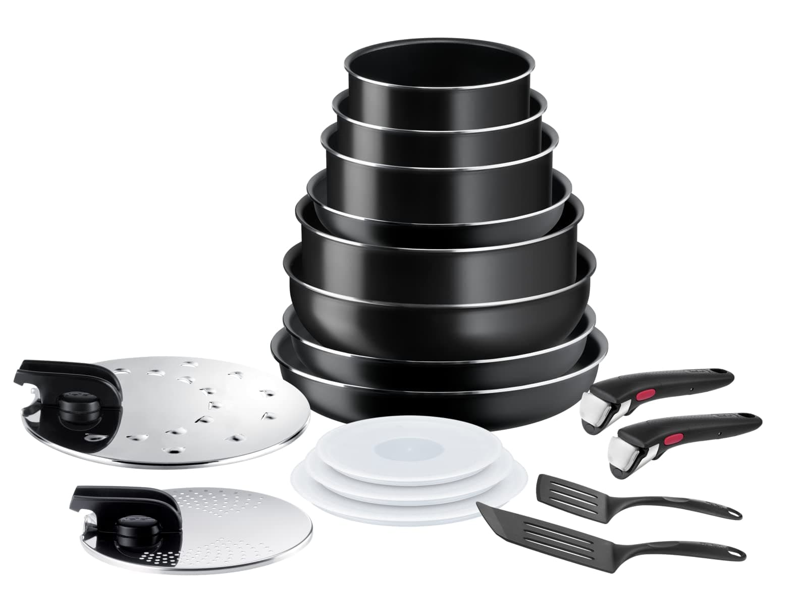 Tefal Ingenio Easy On - Juego de 3 Sartenes 22/26/28 cm + 3 Cazos 16/18/20 cm + Guisera 24 cm + Wok 26 cm + 9 Accesorios, No apto inducción, antiadherentes, apto lavavajillas y horno