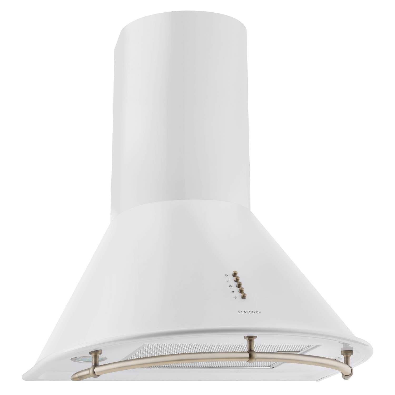 KLARSTEIN Lumio Neo - Hotte Murale aspirante Style rétro avec Rail pour accrocher ustensiles (60cm, Extraction 610m³, Mode Recyclage Possible, 3 Vitesses) - Blanc