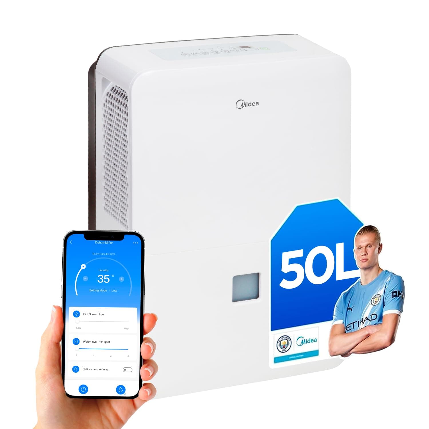 MIDEA Deshumidificador de humedad interior 50L/Dia | Depósito extraible de 6L, APP/Wifi, Modo Confort, Temporizador de 24H | Desumidifador Industrial de Gran capacidad hasta 120 m2/300 m3