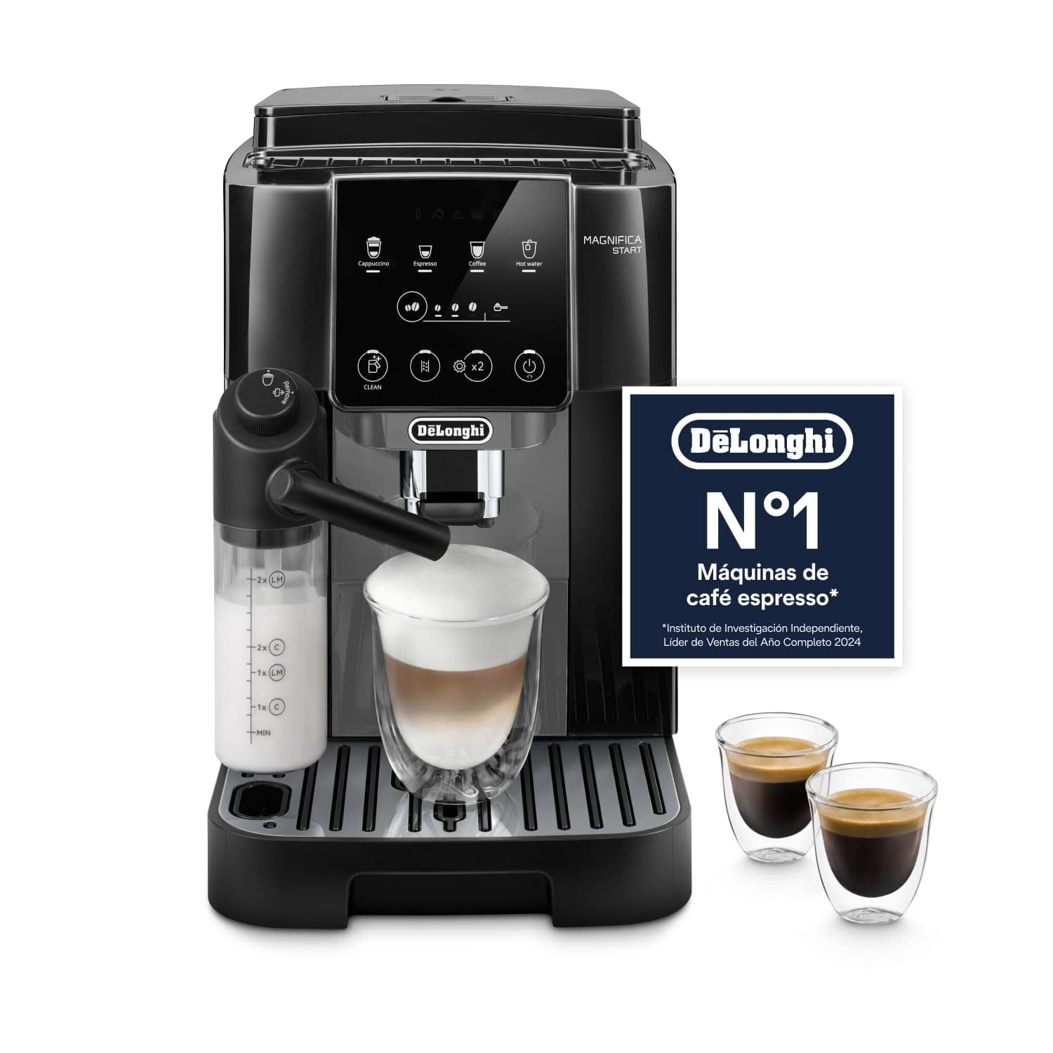 De’Longhi Magnifica Start – Perfetto Cafetera Superautomática, LatteCrema Jarra de leche automática, 4 Bebidas One-Touch, Controles Soft Touch, Negro y Gris (ECAM222.60.BG)