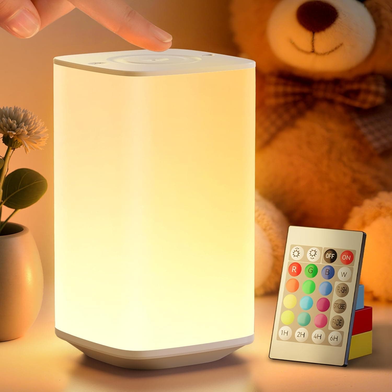 Auxmir Lampada da Comodino 4000mAh Ricaricabile, Luce Notturna Bambini con 256 Colori RGB Regolabili, Abat Jour da Comodino Touch per Crea Atmosfera, Camera da Letto, Soggiorno,Campeggio