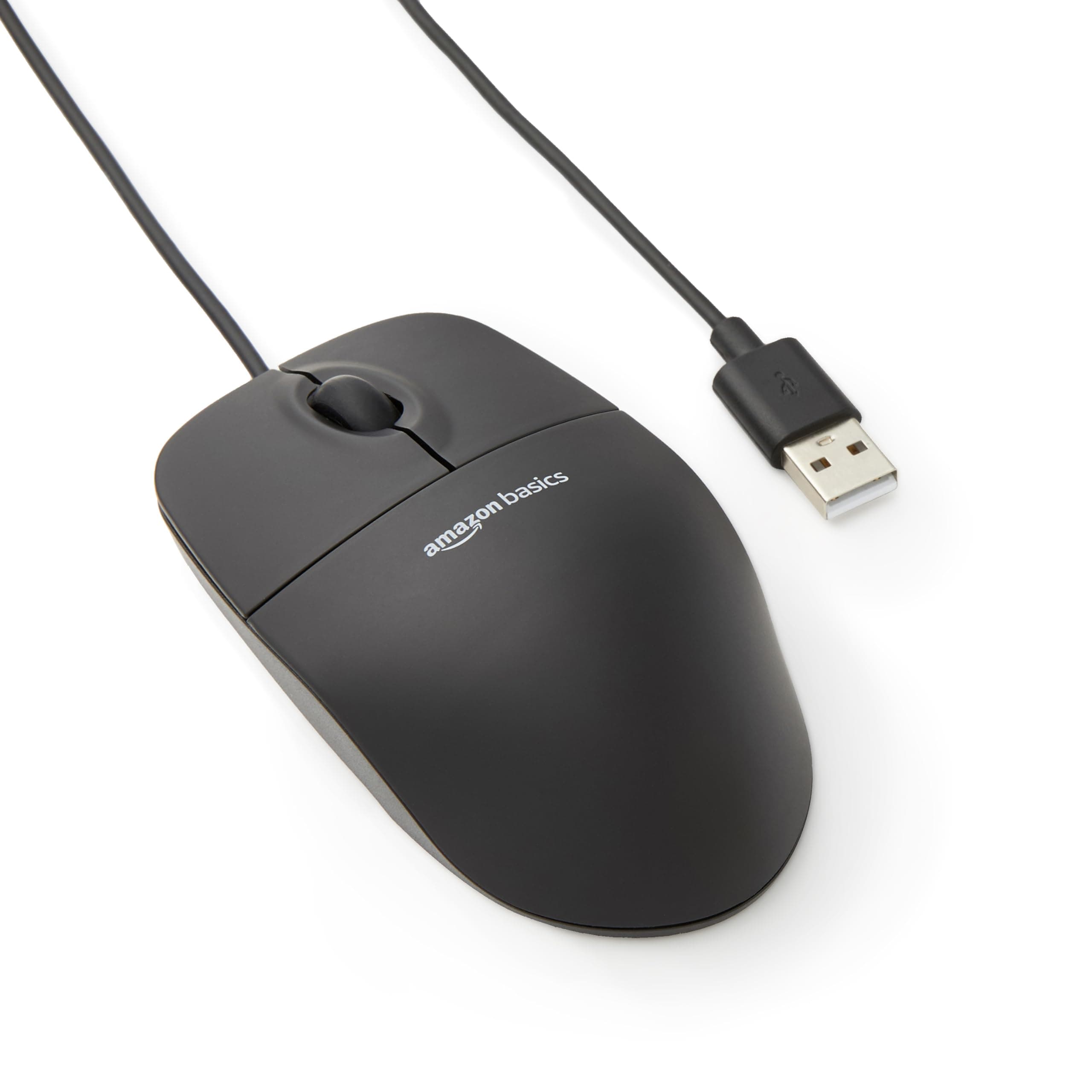Amazon Basics Optische Maus mit 3 Tasten und USB-Anschluss für Windows und Mac OS X, 1 Stück, Schwarz