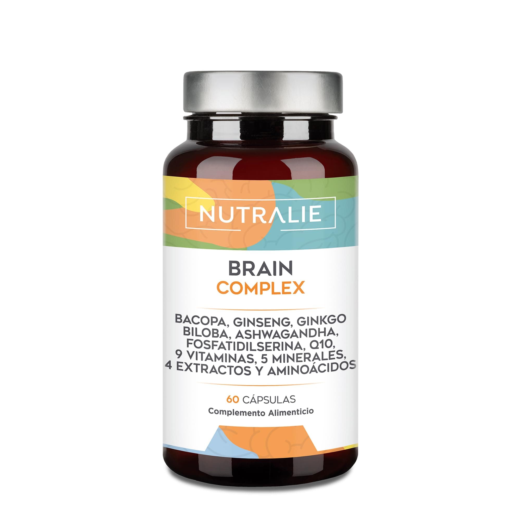 Nootropico Brain Complex - Memoria y Concentración - Bacopa Monnieri, Ginkgo Biloba, Colina, Ginseng, L-Tirosina + Vitaminas - Brain Complex 60 Cápsulas Nutralie