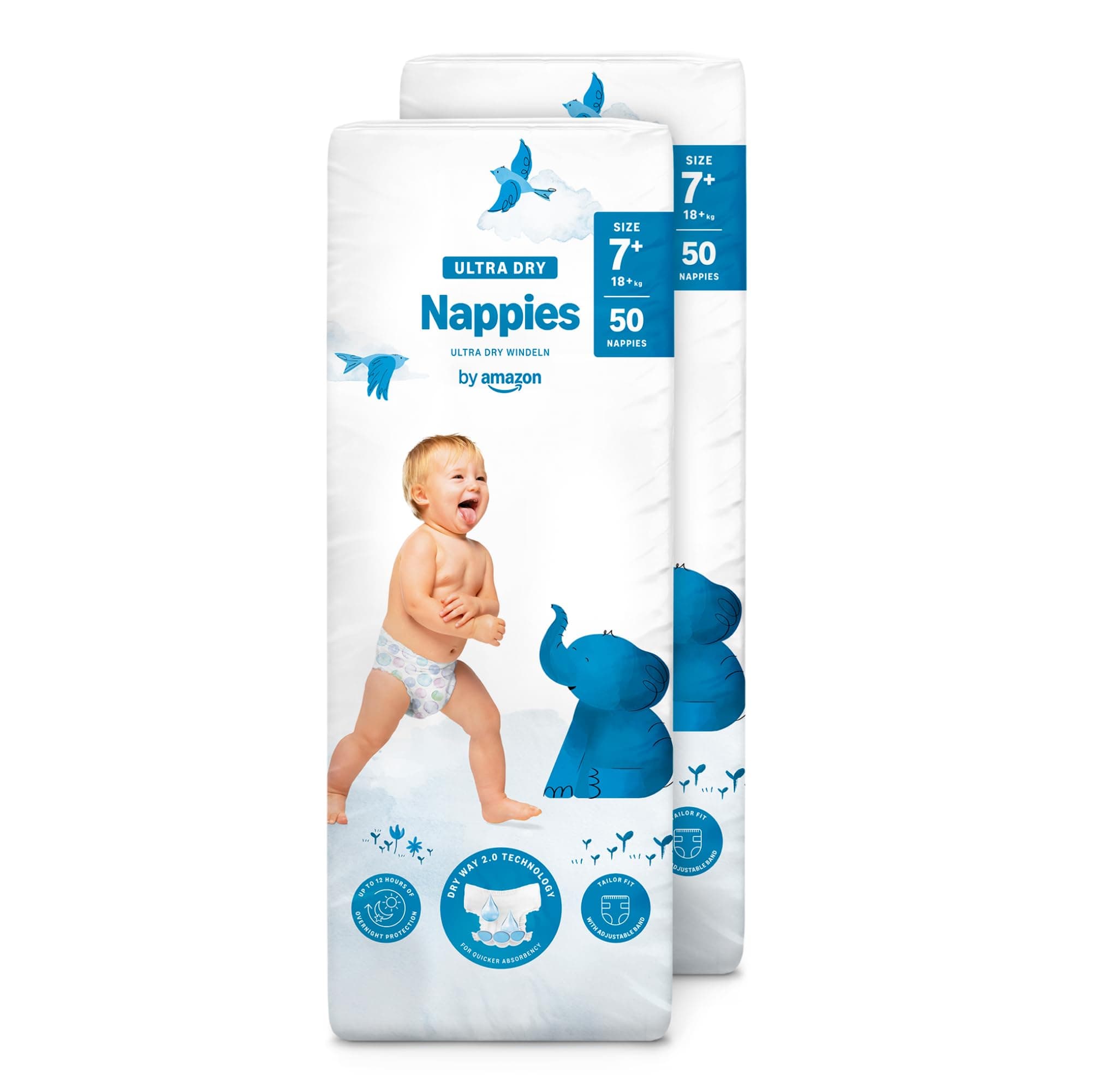 By Amazon Pañales Ultrasecos, Talla +7 (más de 18kg), 100 Pañales (2 Paquetes de 50) (Anteriormente una marca Mama Bear brand, el mismo producto)