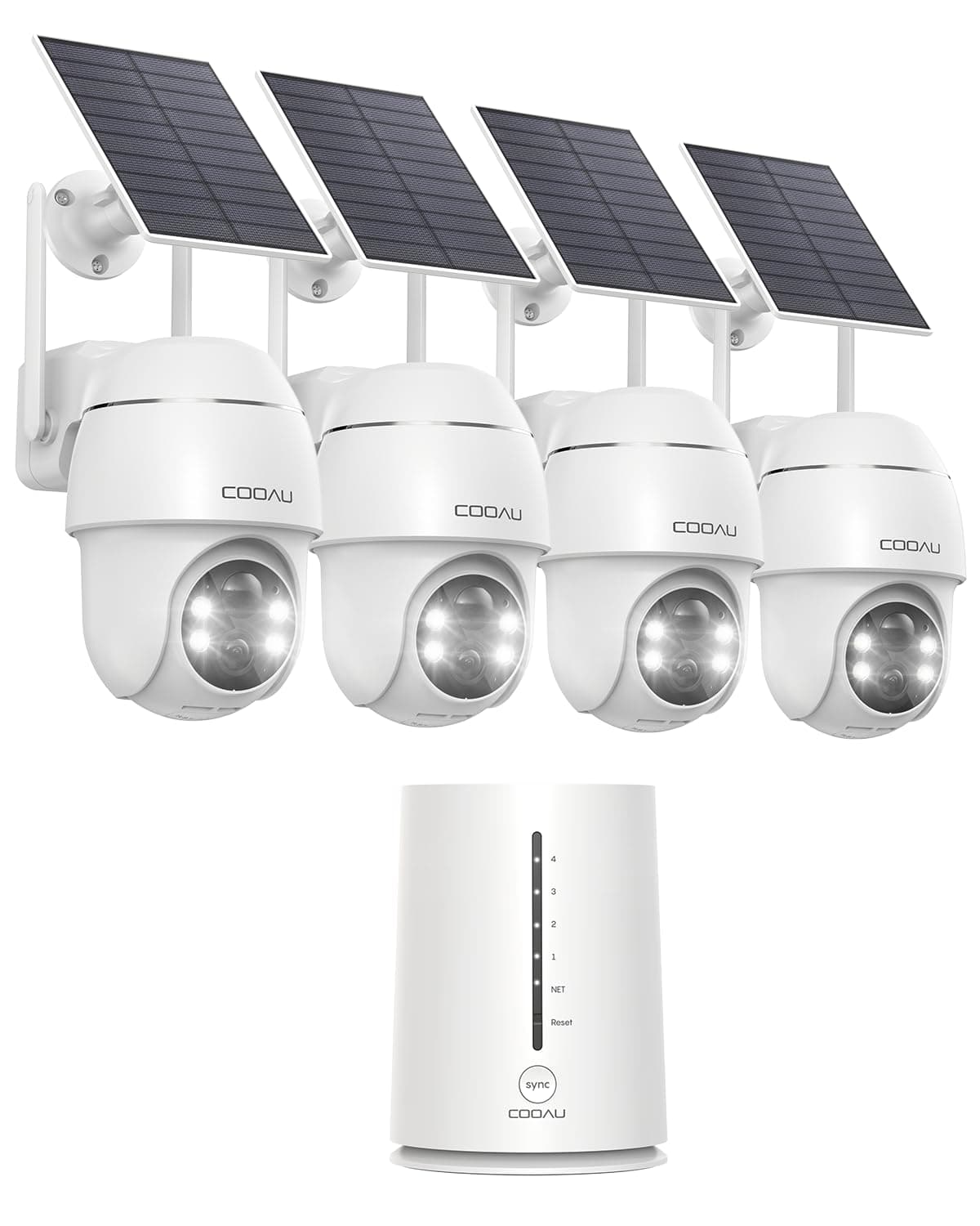 COOAU 4MP Kit de cámara vigilancia WiFi Exterior bateria con Panel Solar, 2.5K QHD, cámara de Seguridad inalámbrica 4+1 con Memoria Local de 64 GB, 360°, visión Nocturna, PIR detección, Alexa
