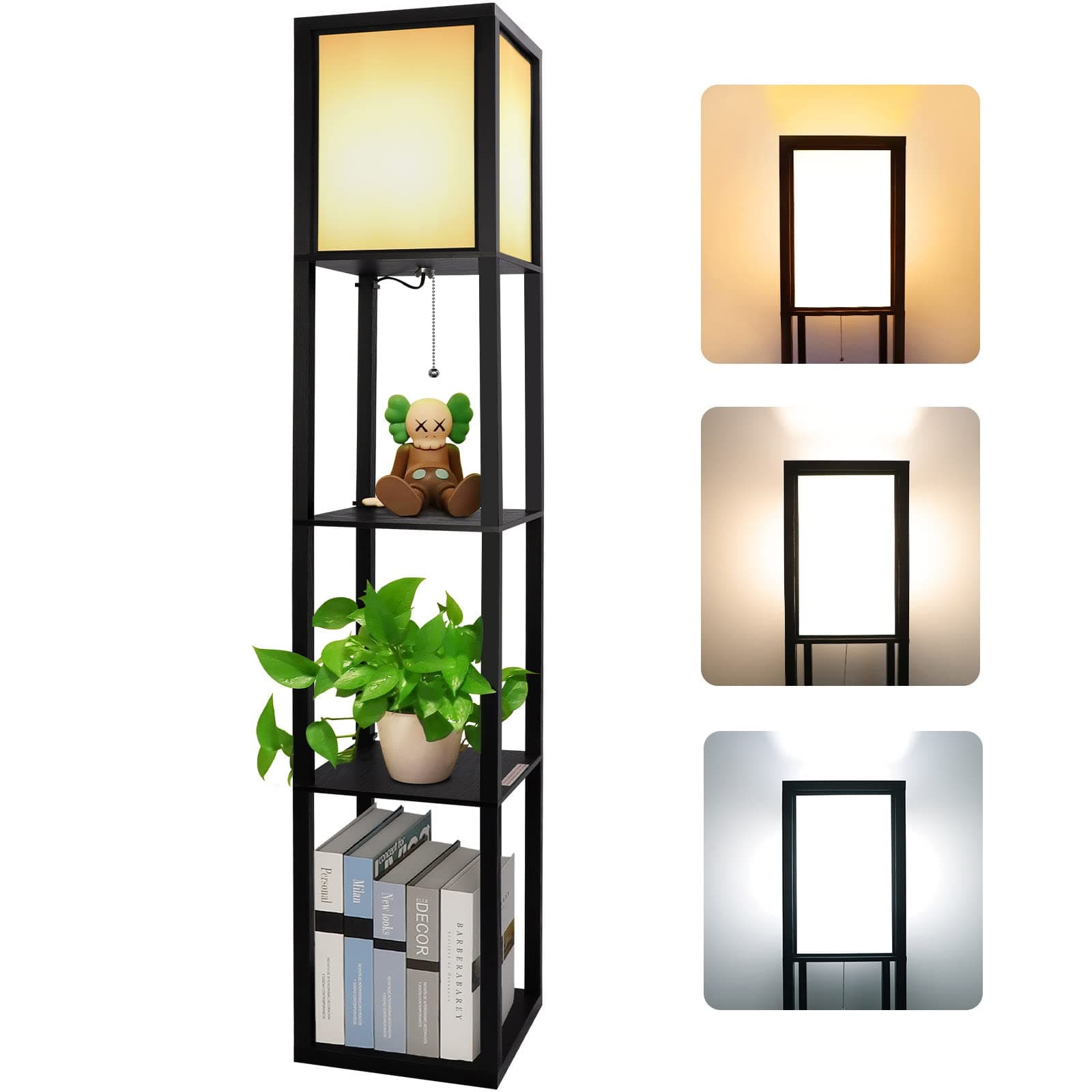 Alampia Lámpara de Pie Madera, Lámpara de Piso 3000K-5000K con Estante, Lámpara de Lectura con Portalámparas E27, Decoraciones Interiores Adecuado Para el Salón y el Dormitorio (Bombilla Incluida)