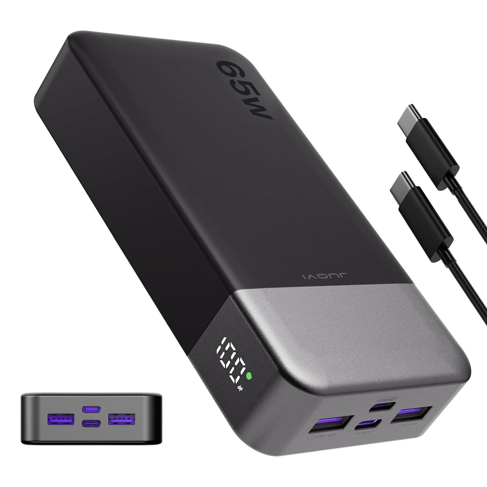 JUOVI 65W Power Bank, 20000mAh Laptop Caricatore Portatile Powerbank Ricarica Rapida Batteria Portatile Cellulare con USB C, per MacBook Dell XPS PC Portatile iPad iPhone 17 16 15 Samsung (Nero)