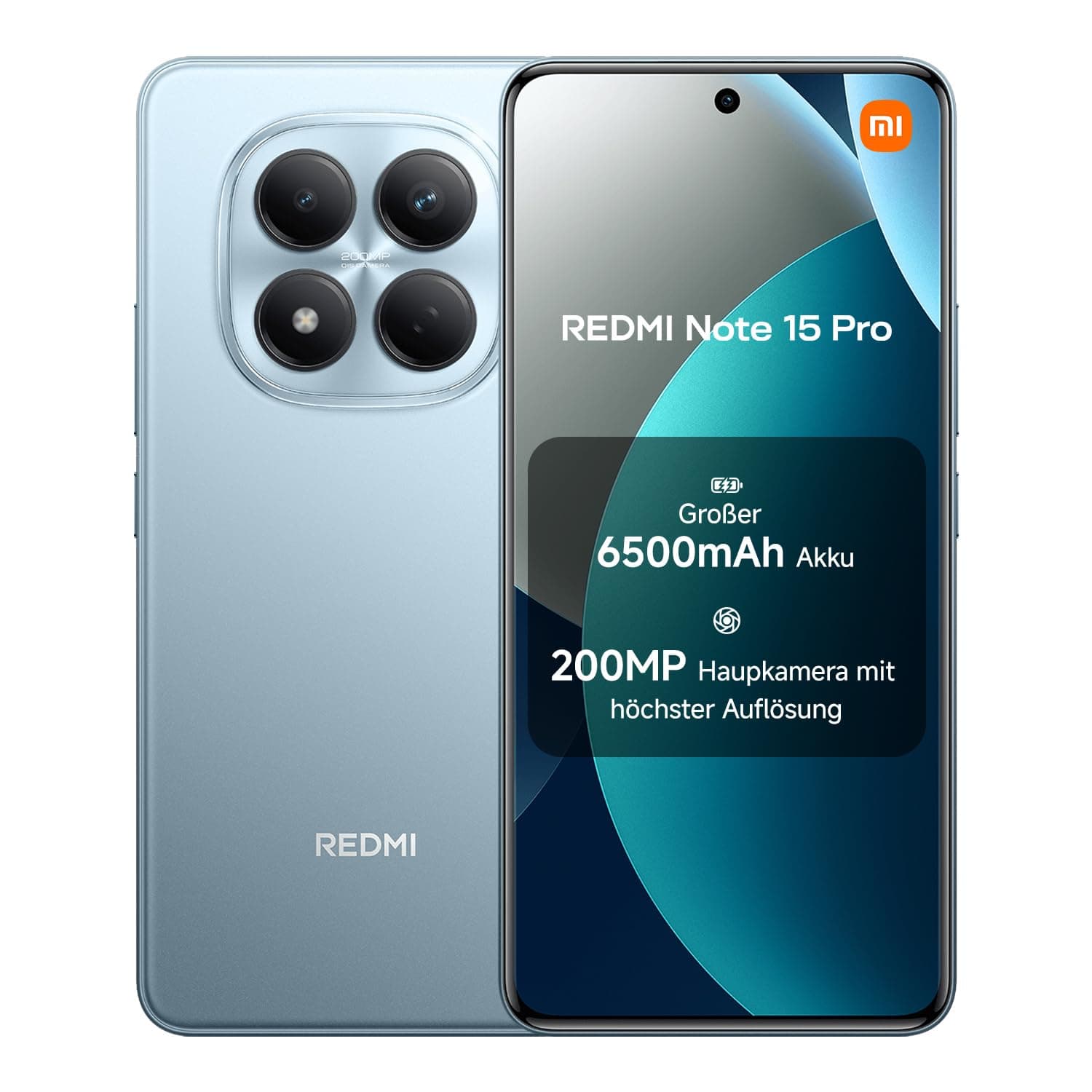 XIAOMI Redmi Note 15 Pro Smartphone (12+512 GB) – Handy mit Android, 6500-mAh-Akku, 200-MP-Kamera, IP65-Wasserschutz, 6,77" FHD+ AMOLED-Display, Gletscherblau, 2 Jahre Garantie