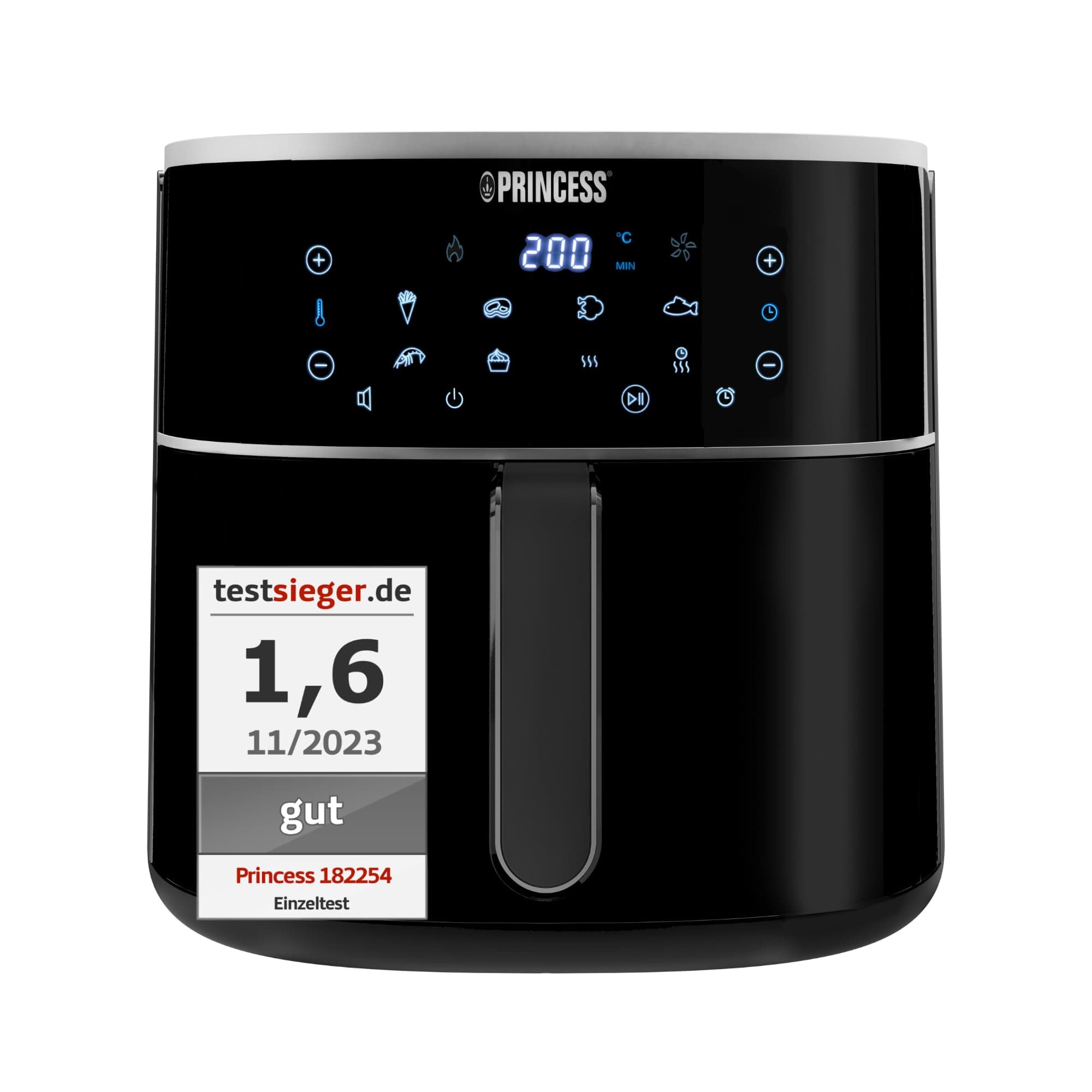 Princess Digitale Heißluftfritteuse – Füllmenge des Behälters variierbar – 8 L maximal – 6 voreinstellbare Programme – Weniger Öl – Digitaler Display – 182254