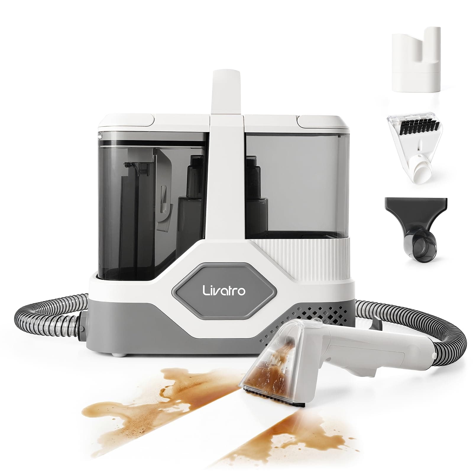 Livatro Shampouineuse Nettoyeur Canapé Tissu, 600W 16KPa Injecteur Extracteur, Fonction Autonettoyante, Réservoir 2,3 L, Compact et Portable, Shampouineuse Canape pour Tapis, Moquettes, Meubles, Auto