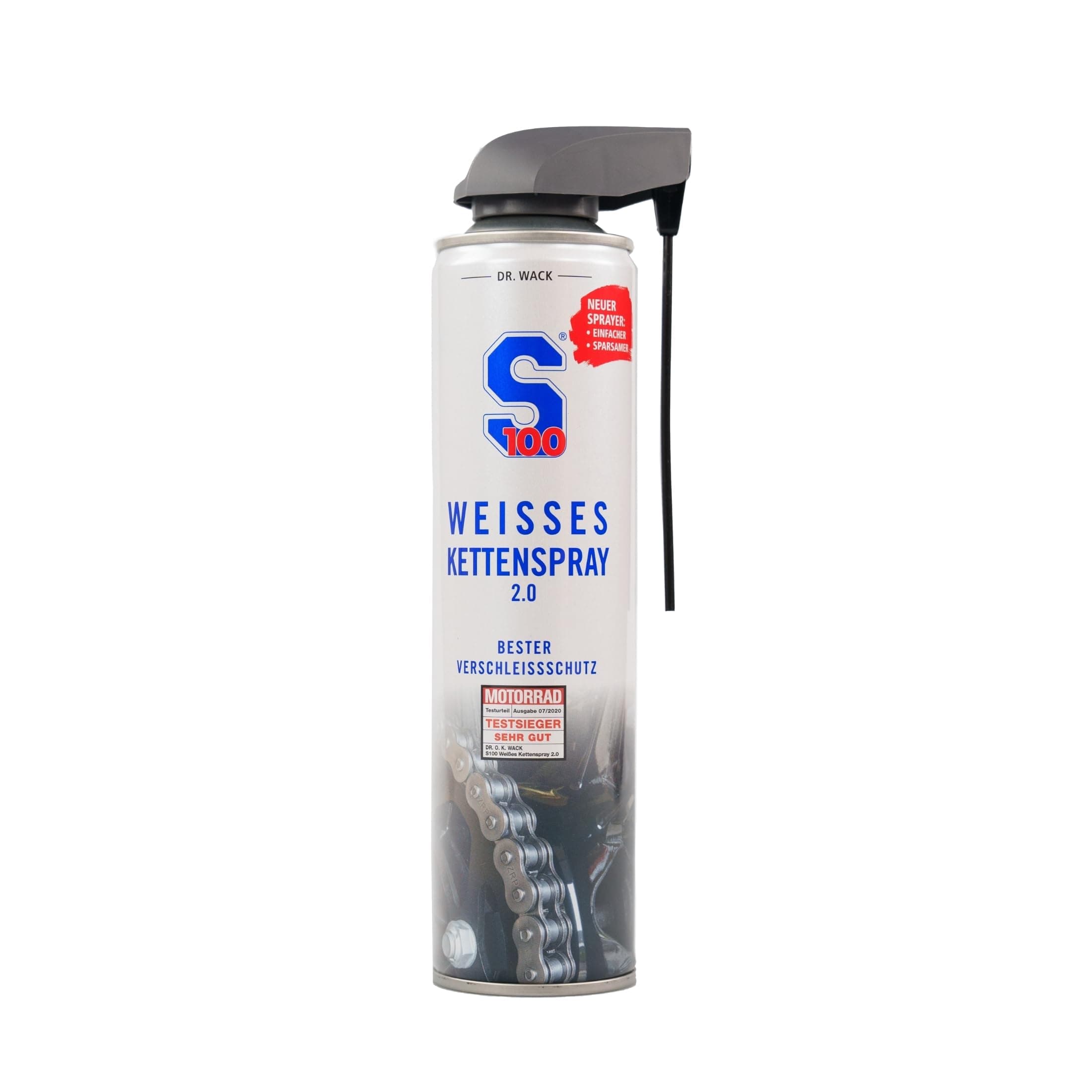 DR. WACK Weißes Kettenspray Motorrad 400 ml - Effektiver Kettenschmierstoff - Schutz vor Verschleiß & Korrosion - Kettenspray für weniger Reibung - für alle Ketten - Hochwertige Motorradpflege