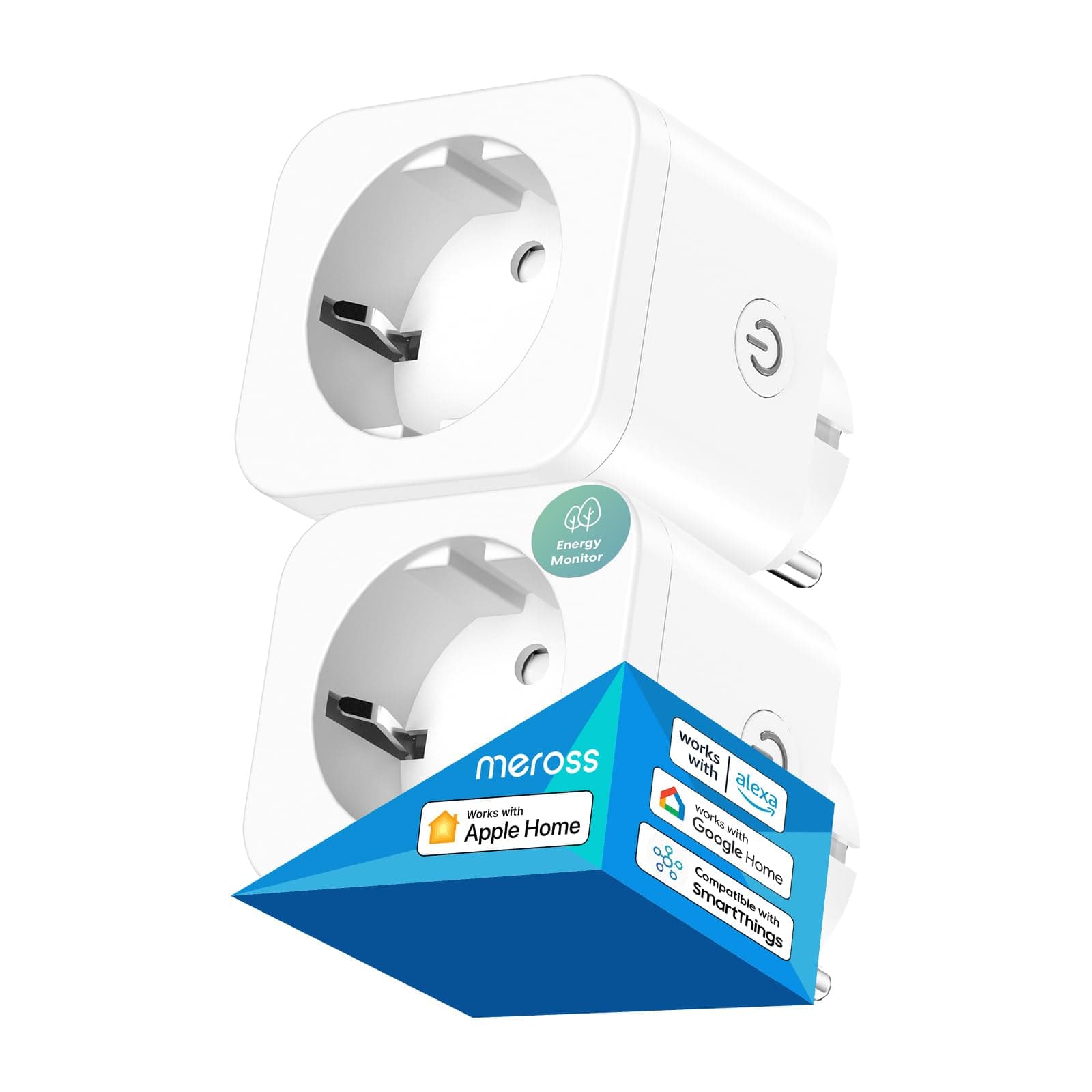 Meross Smart WLAN Steckdose Mit Strommessung 16A, WiFi Alexa Steckdose mit Sprach- und Fernsteuerung, Zeitschaltuhr mit App Steuerung, Kompatibel mit HomeKit, Alexa, Google Home, SmartThings, 2 Stück