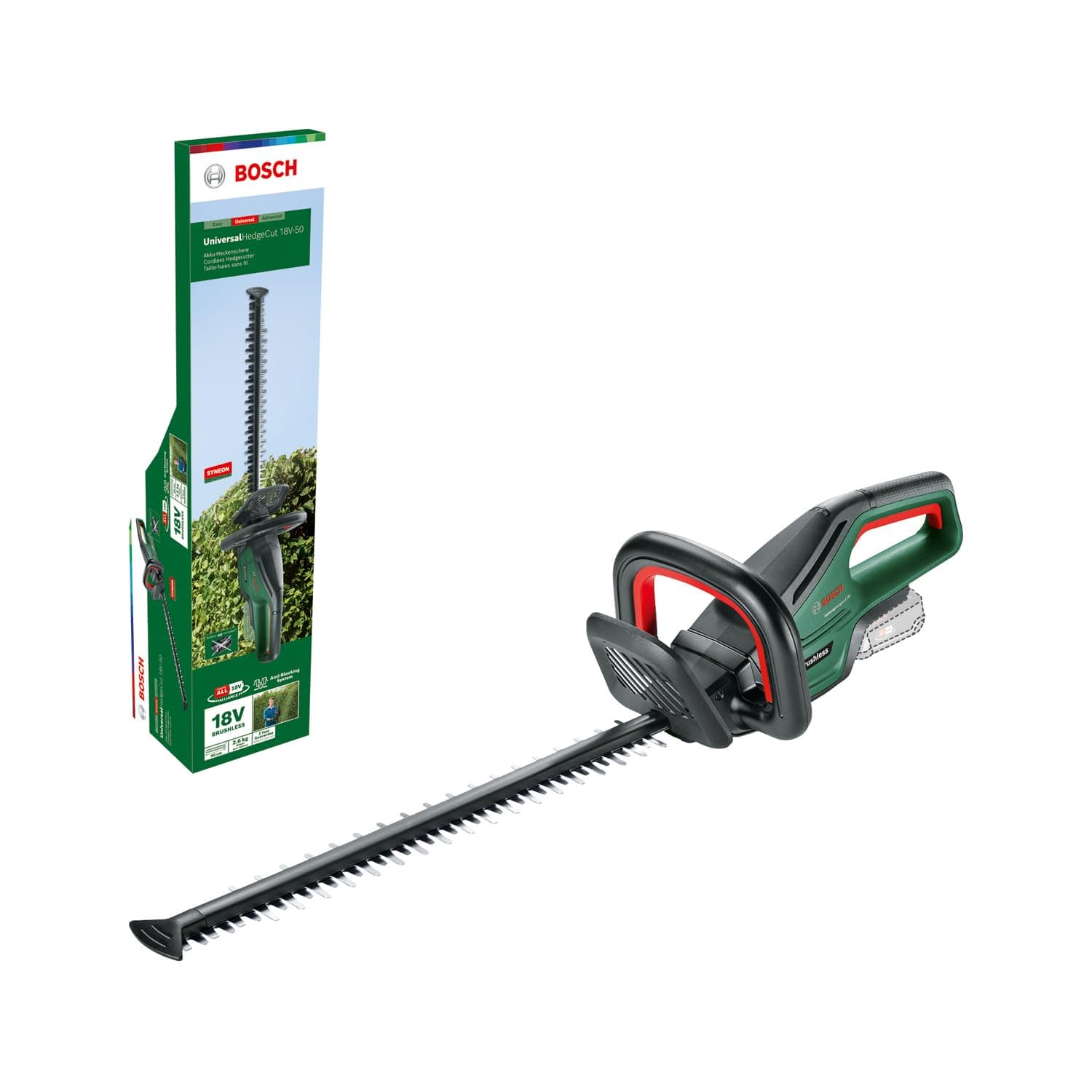 Bosch Home and Garden Tagliasiepi a batteria UniversalHedgeCut 18V-50 (senza batteria, sistema da 18 Volt, lunghezza lama 50 cm, in confezione di cartone)