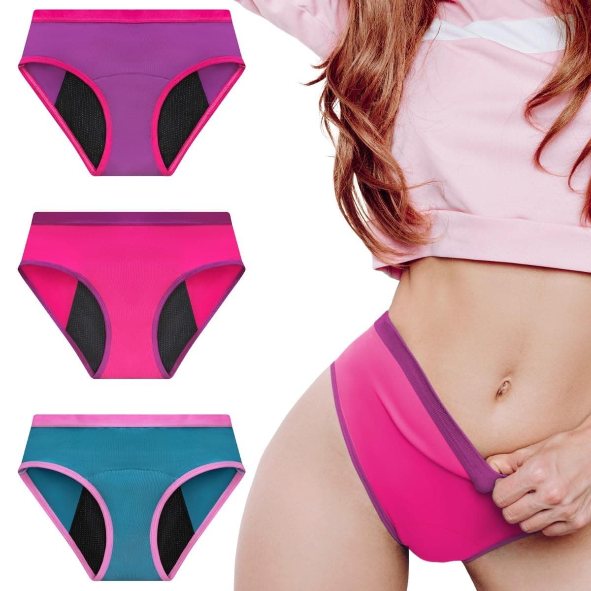 Bragas Menstruales Niñas en Fibra de Bambú | Absorción en Nido de Abeja, Transpirables, Antibacterianas | Ideales para Flujo Ligero a Flujo Abundante | Niñas y Adolescentes | OEKO-TEX (Pack de 3)