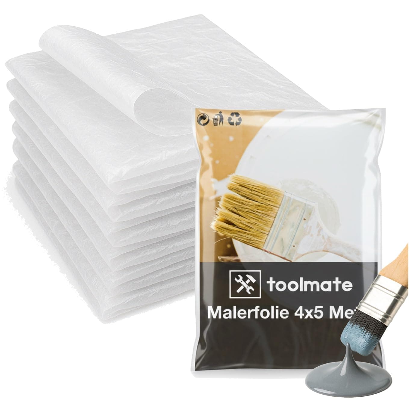 Lot de 6 films de protection peintre 4x5 m, bâches transparentes extra résistantes et épaisses pour rénovation, déménagement, construction et travaux intérieurs ou extérieurs