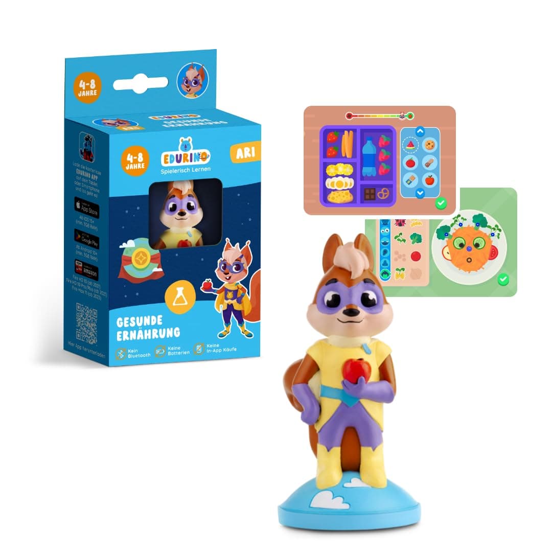 Edurino Figur Ari Gesunde Ernährung ab 4 Jahren inkl. App | Innovatives & digitales Lernspiel | Lebensmittel anbauen | Küchenfertigkeiten üben | Gesunde Gewohnheiten kennenlernen
