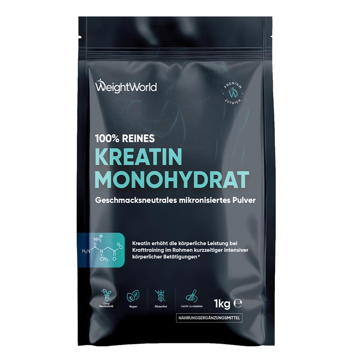 Creatin Monohydrat Pulver 1kg / 1000g - 11 Monate Vorrat - Laborgeprüft - Kreatin Monohydrat (mikronisiert) 200 Mesh - Geschmacksneutrales mikronisiertes Pulver - 330 vegane Portionen - WeightWorld
