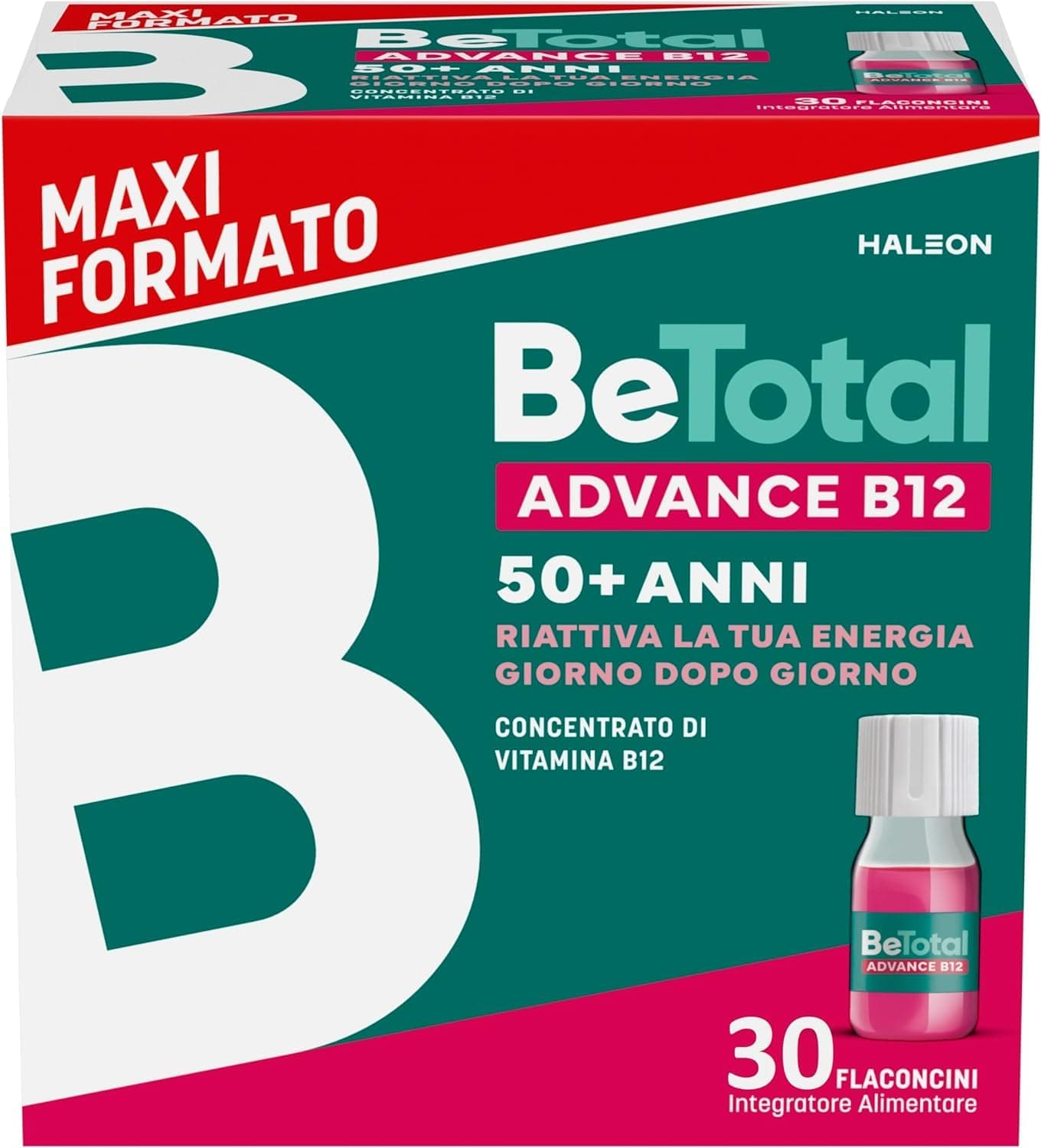 Be-Total Advance B12 Integratore Alimentare Con Vitamina B12, per fornire un sostegno in caso di stanchezza fisica e mentale dopo i 50 anni, 30 Flaconcini