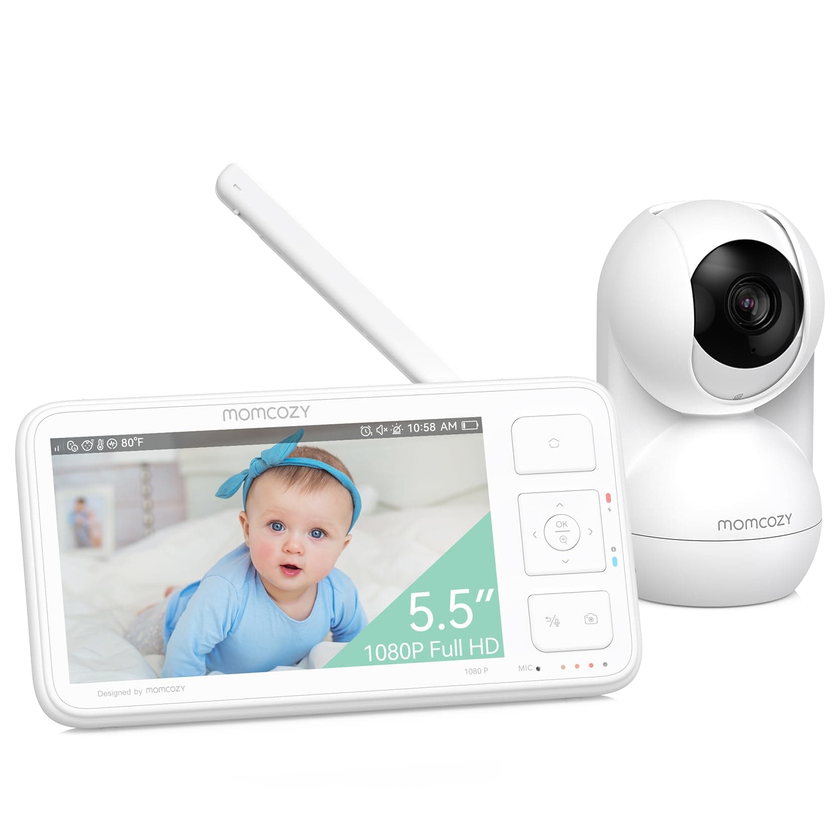 momcozy BM03 Camara Vigilancia Bebe sin WiFi con Alcance de 500m, 5.5" 1080P FHD Monitor Bebe de 120 Horas, Camara Bebes Vigilancia con Visión Nocturna, Audio Bidireccional, VOX, Grabación Local