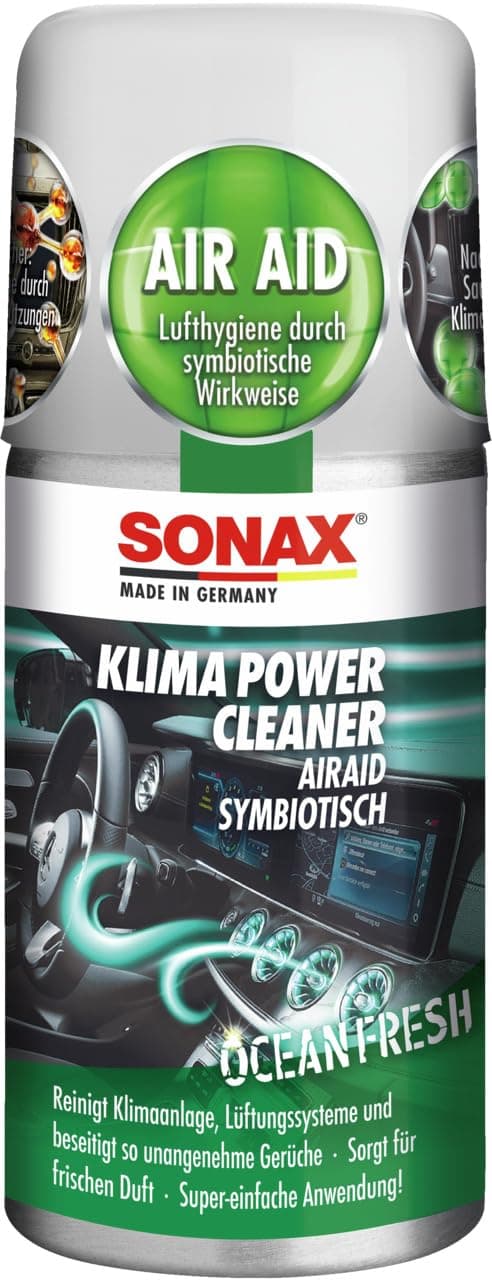 SONAX KlimaPowerCleaner AirAid symbiotisch Ocean-Fresh (100 ml) sorgt schnell und einfach für langanhaltende Lufthygiene und befreit dauerhaft von lästigen Gerüchen | Art-Nr. 03236000