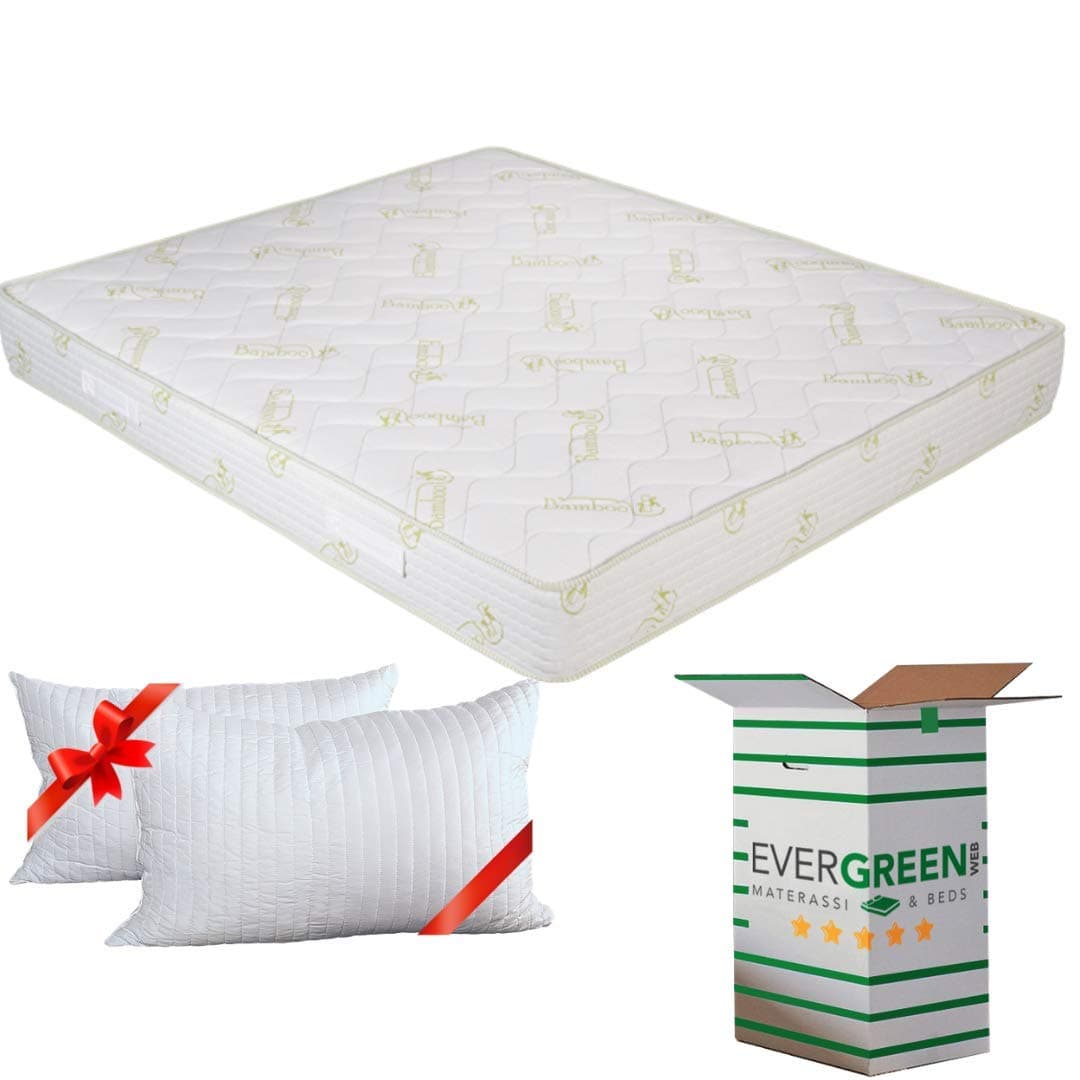 EVERGREENWEB - Materasso Matrimoniale 160x195 in Fibra BAMBOO e Water Foam Ortopedico Alto 20 cm con Coppia Cuscini Memory GRATIS, Tessuto Antiacaro Effetto MASSAGGIANTE, per Letti e Reti Matrimoniali