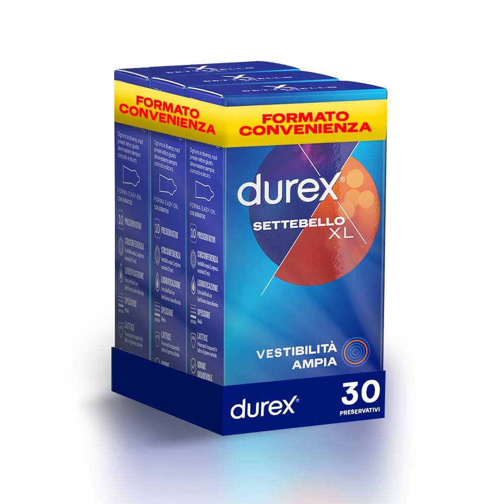 Durex Settebello XL, Preservativi Extra-Large, 30 Profilattici