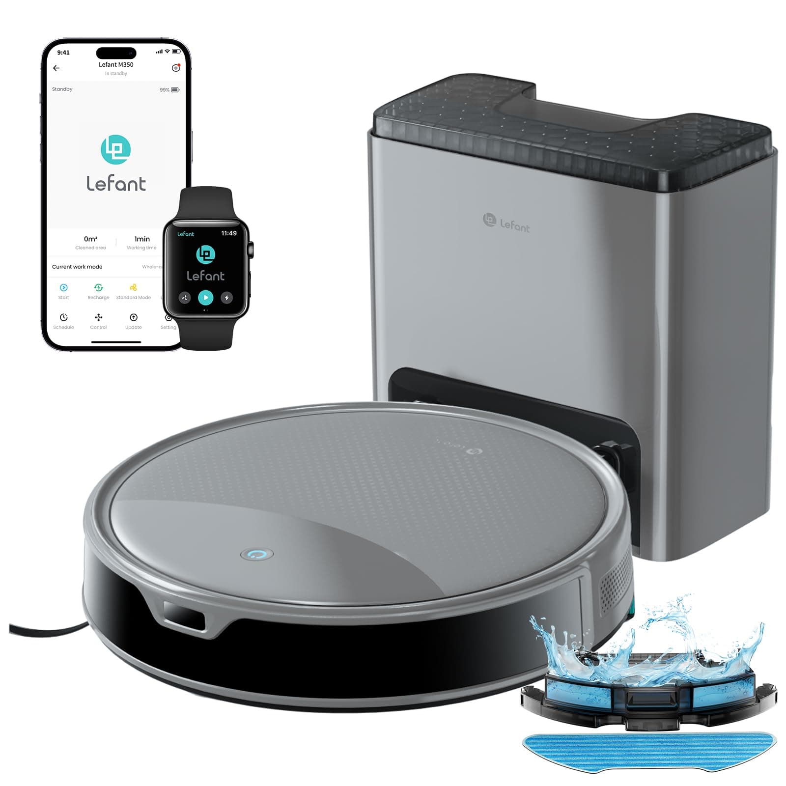 Lefant M350 Robot Aspirateur Laveur avec Station, 3 en 1, 6000Pa, Vidange Automatique, Zones Virtuelles, Navigation Laser avec Cartographie, Idéal pour Les Sols,Tapis Poils d'animaux, WiFi/Alexa/App