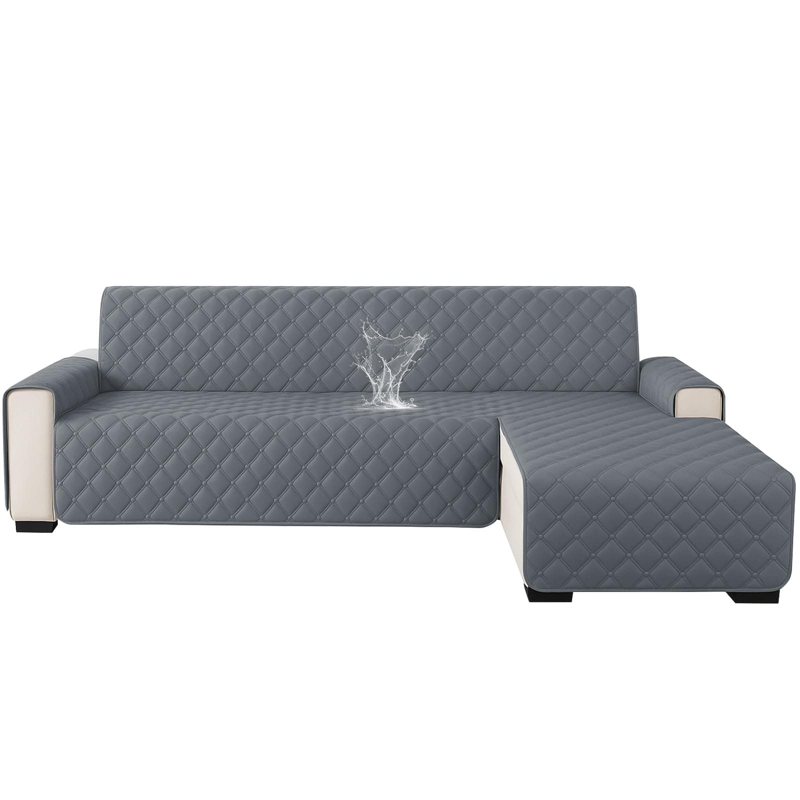 Ystyle Impermeabile Copridivano 2 Posti Con Penisola (L 210 CM), Copridivano Angolare Destra/Sinistra Universale Reversibile, Antigraffio, Antiscivolo, Antimacchia, Facile Lavare, Grigio Scuro