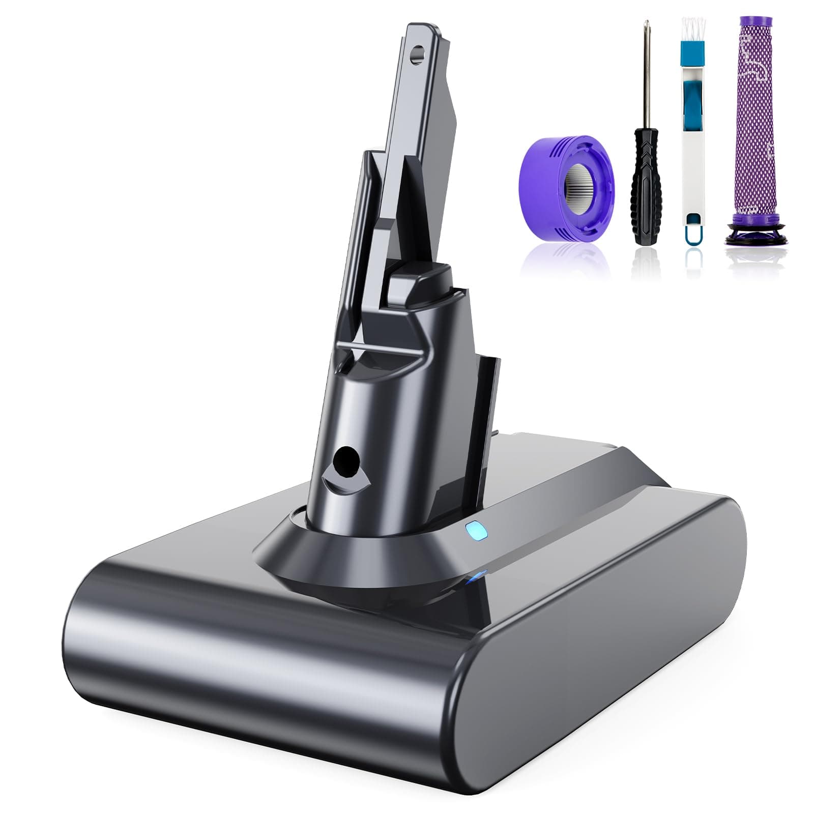 6000mAh Batterie pour V7 SV11 Remplacement Batterie pour Dyson Absolute Animal Motorhead Trigger Car+Boat Fluffy HEPA Mattress Aspirateur avec 2 Pré-Filtre et 1 Tournevis
