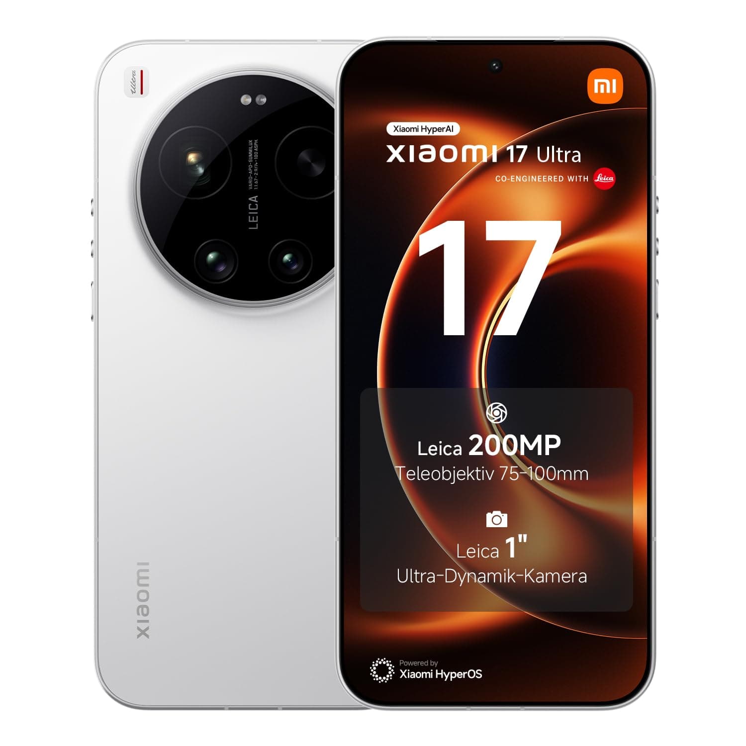 XIAOMI 17 Ultra Smartphone 16+512 GB, HyperAI Handy mit Android, Leica 200 MP Teleobjektiv (75–100 mm), Leica APO Optik, LOFIC HDR Technologie, Weiß, 3 Jahre Garantie