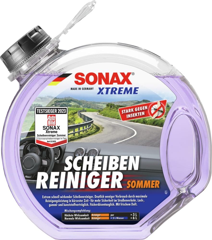 SONAX XTREME ScheibenReiniger Sommer Gebrauchsfertig (3 Liter) extrem schnell wirkender Sommerscheibenreiniger | Art-Nr. 02724000