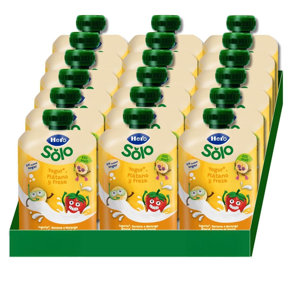 Hero Solo Mi Merienda Bolsitas de Yogurín Griego con Zumos de Fruta y Cookies - Para Bebés a Partir de los 6 Meses - Pack de 18 x 100 g